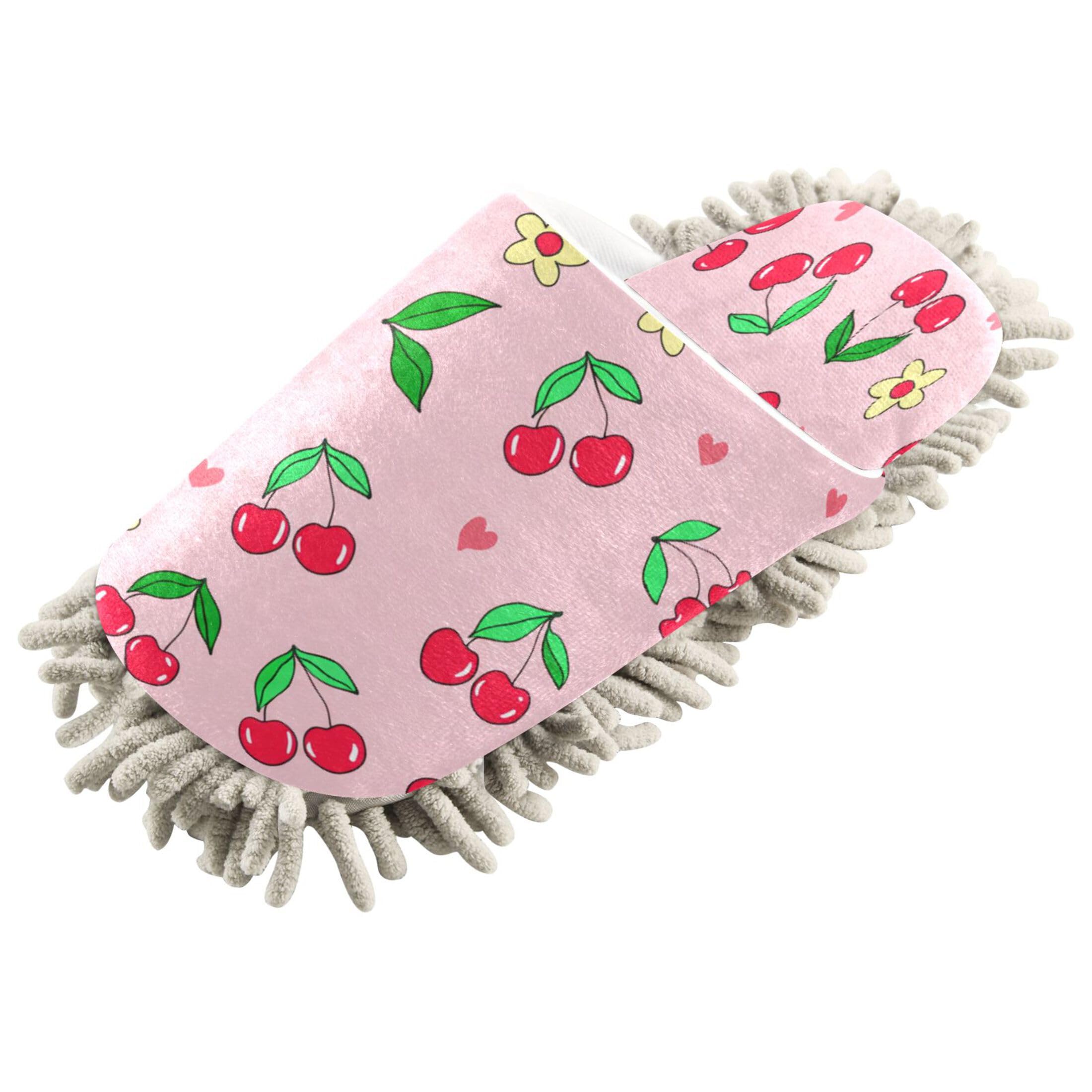 Kigai Cherries Mop Slippers for Floor Cleaning, Slippers for Women Men, Microfiber Floor Cleaning, M