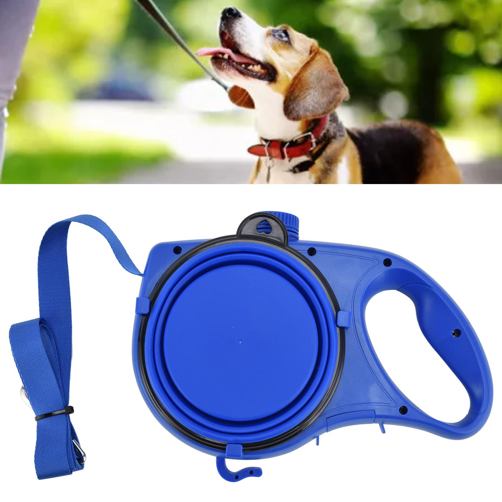 Correa de Perro Multifunción Portátil, Correa para Mascotas con Cuenco de Agua Plegable, Adecuada para Perros Pequeños y Medianos (9,1 x 6,7 x 2,0 Pulgadas)(Azul)