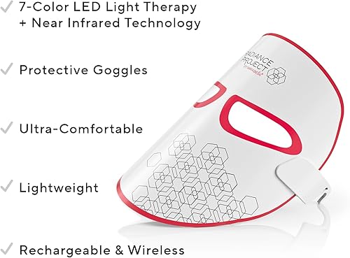 Miniatura 2 de Mirabella Máscara de terapia de luz LED de 7 colores, máscara facial LED con luz infrarroja cercana, máscara ligera e inalámbrica recargable para el