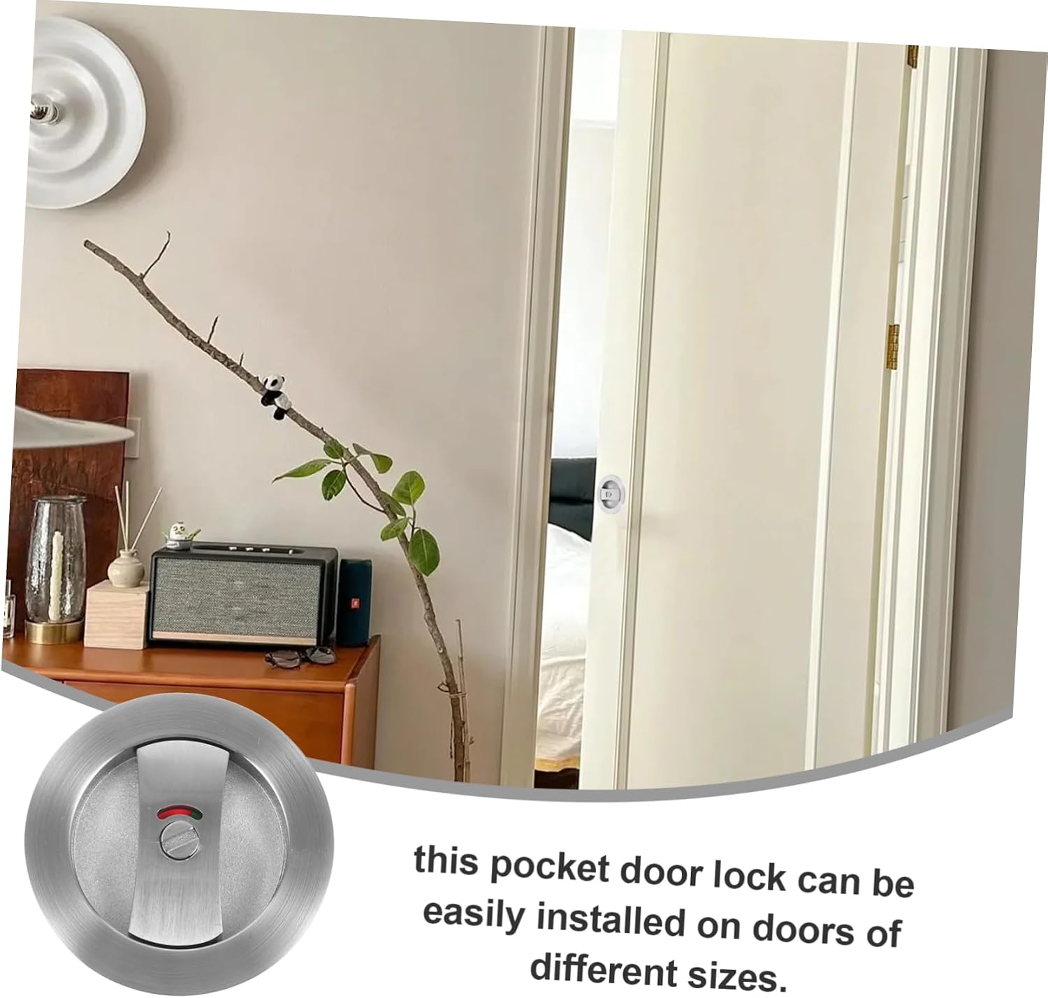 POPETPOP Pocket Door Lock Privacy Latch Satin Nickel Hardware for Bathrooms Sliding Door Security Suitable for Interior Use