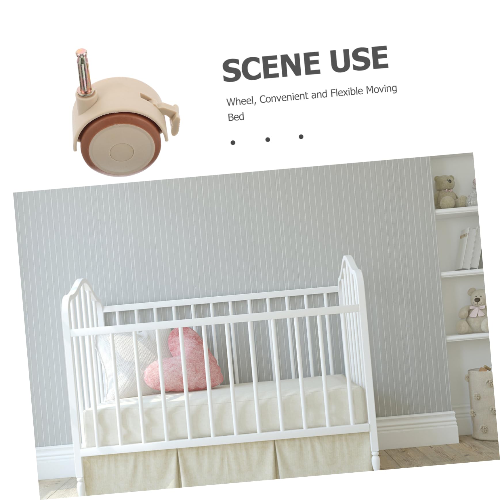 Roulettes Pivotantes en Caoutchouc Frein pour Lit Barreau Bébé, Roulettes Silencieuses à Roue Double, Adaptées pour Meubles et Chariots Beige