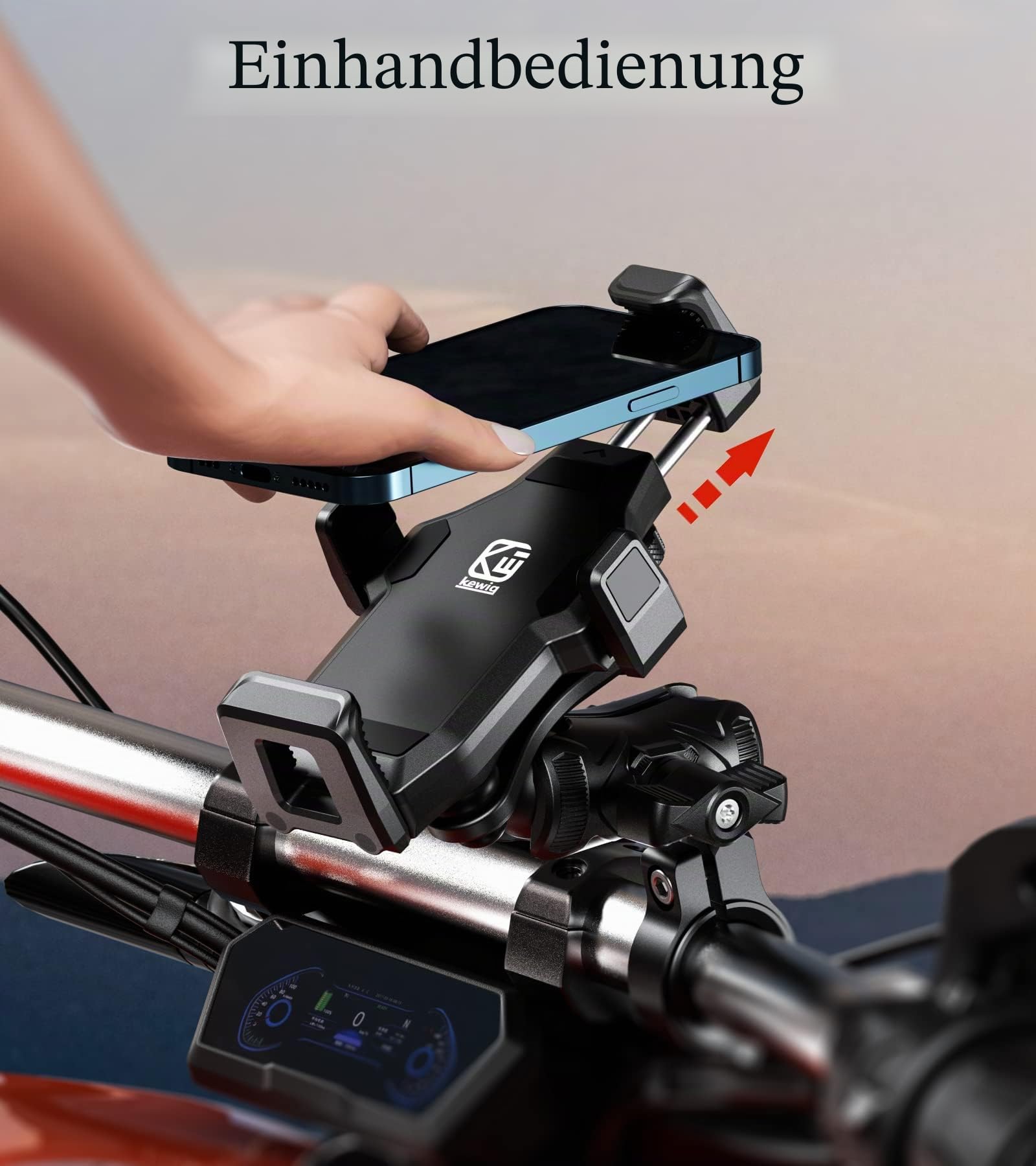 Kewig Motorrad Handyhalterung mit Vibrationsdämpfer und Hochgeschwindigkeits Sicherheitsschloss, neueste Anti-Diebstahl-Handyhalterung für Motorrad passend für 4.7–7.2“ Handys