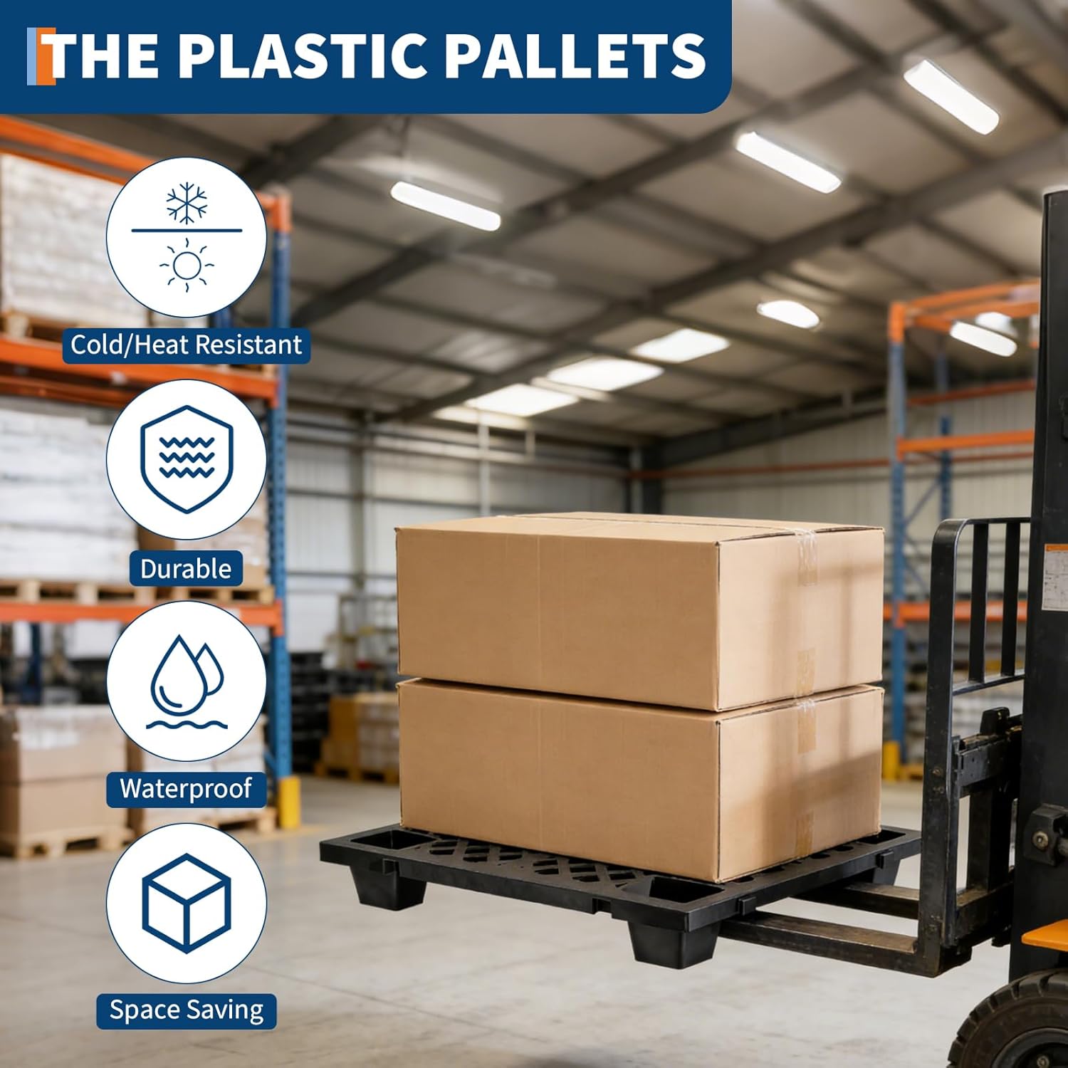 6 Pcs Plastic Pallets, 6 Pack Lightweight Nestable Stackable Floor Pallets, Interlocking Floor Tiles HDPE Grid Pads for Basement, Garage, Warehouse, Black, 19.7" x 11.8" x 3.9"