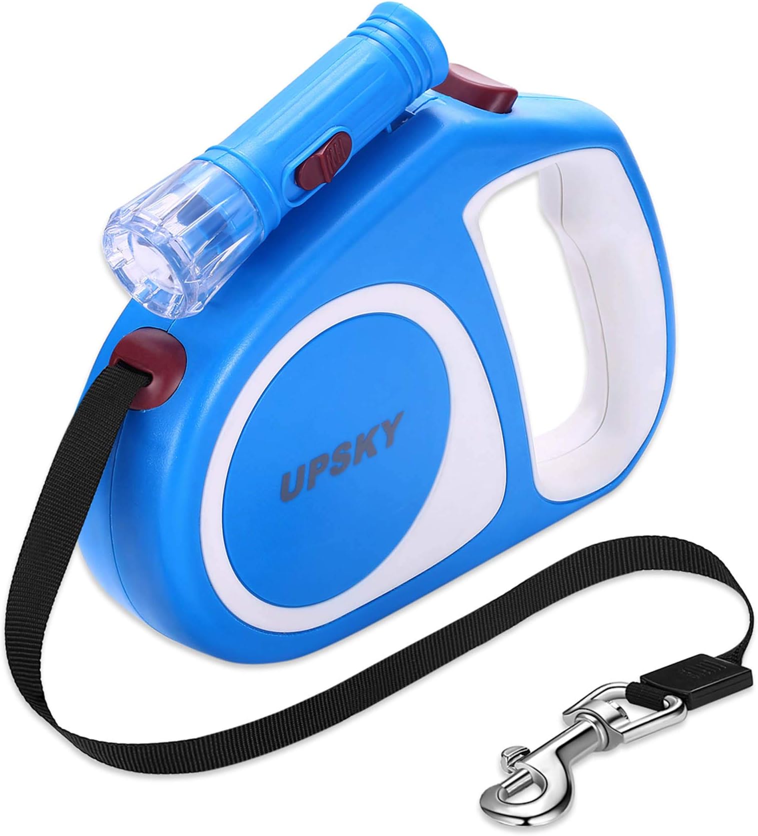 UPSKY Retractable Dog Leash with Flashlight, 16ft Dog Walking Leash for Small Medium Dog, Heavy Duty Puppy Leash Nylon Tape, Tangle-Free, One Button Lock & Release