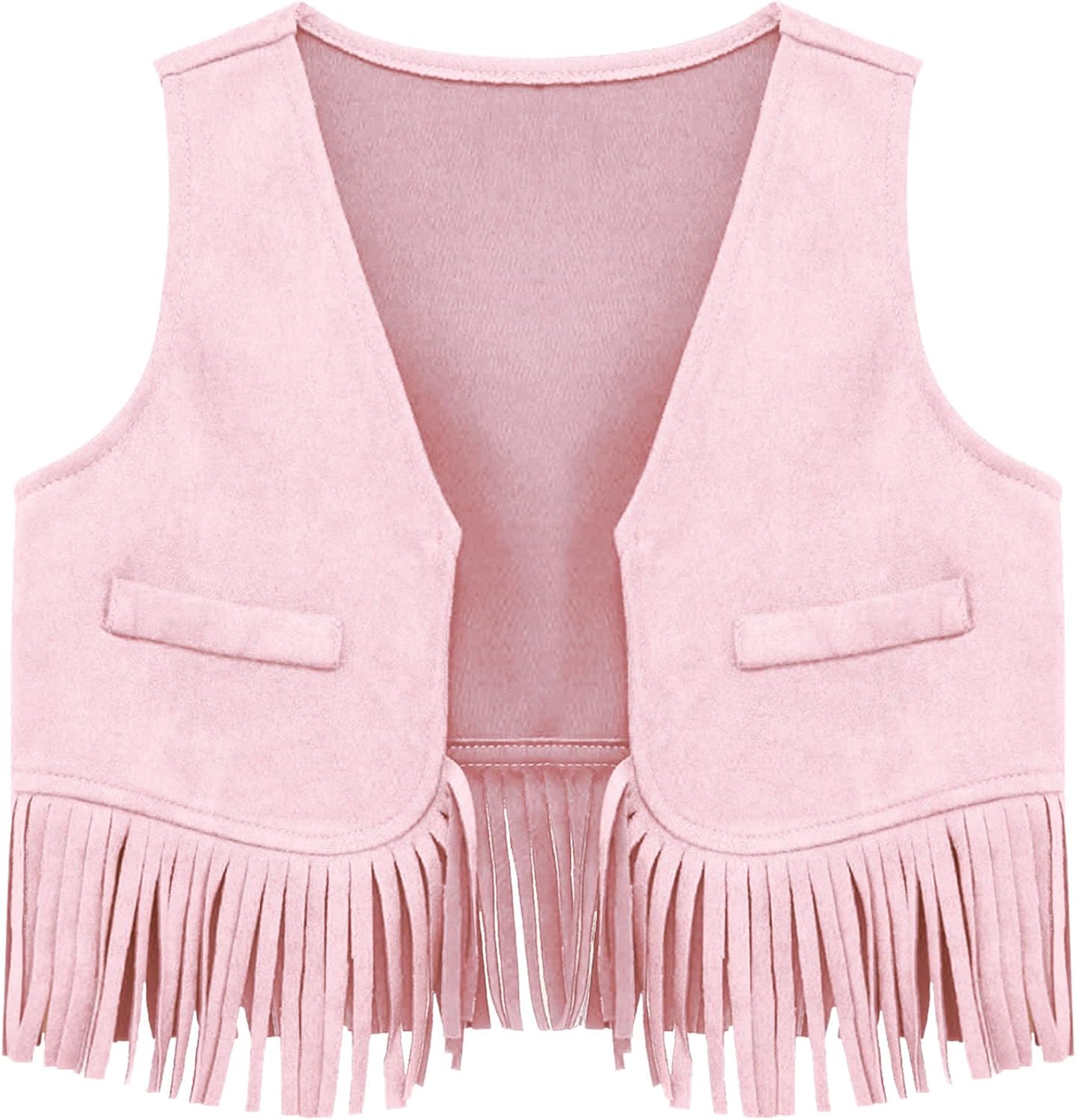Baby girls faux suede fringe vest with tassel details