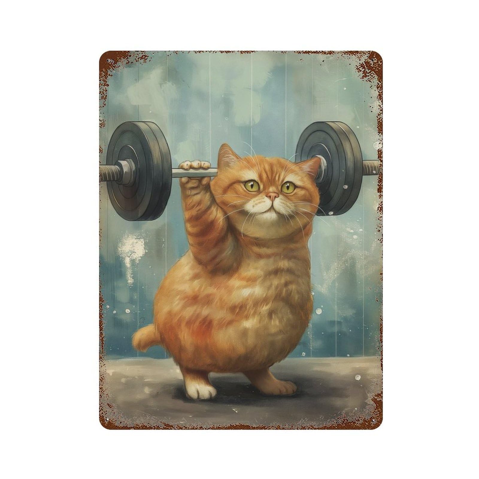 Cat Funny Training Strong Rust Effect Tin Sign 15.7"x11.8", Novelty Wall Decor for Garage, Pub Or Kitchen