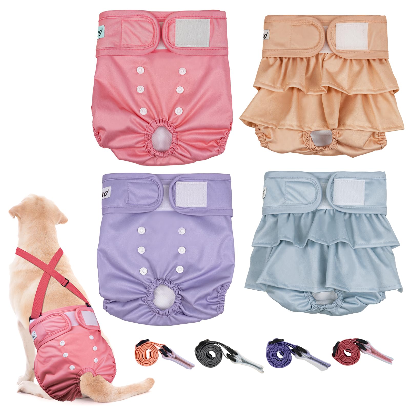 Dono Reusable Dog Nappies Female for Season, 4 Pcs, Dog Heat Pants, Period Pants for Dogs, Super Absorbent Puppy Pants for Girl, Incontinence, Training, Traveling, XS, S, M, L, XL โ image 1