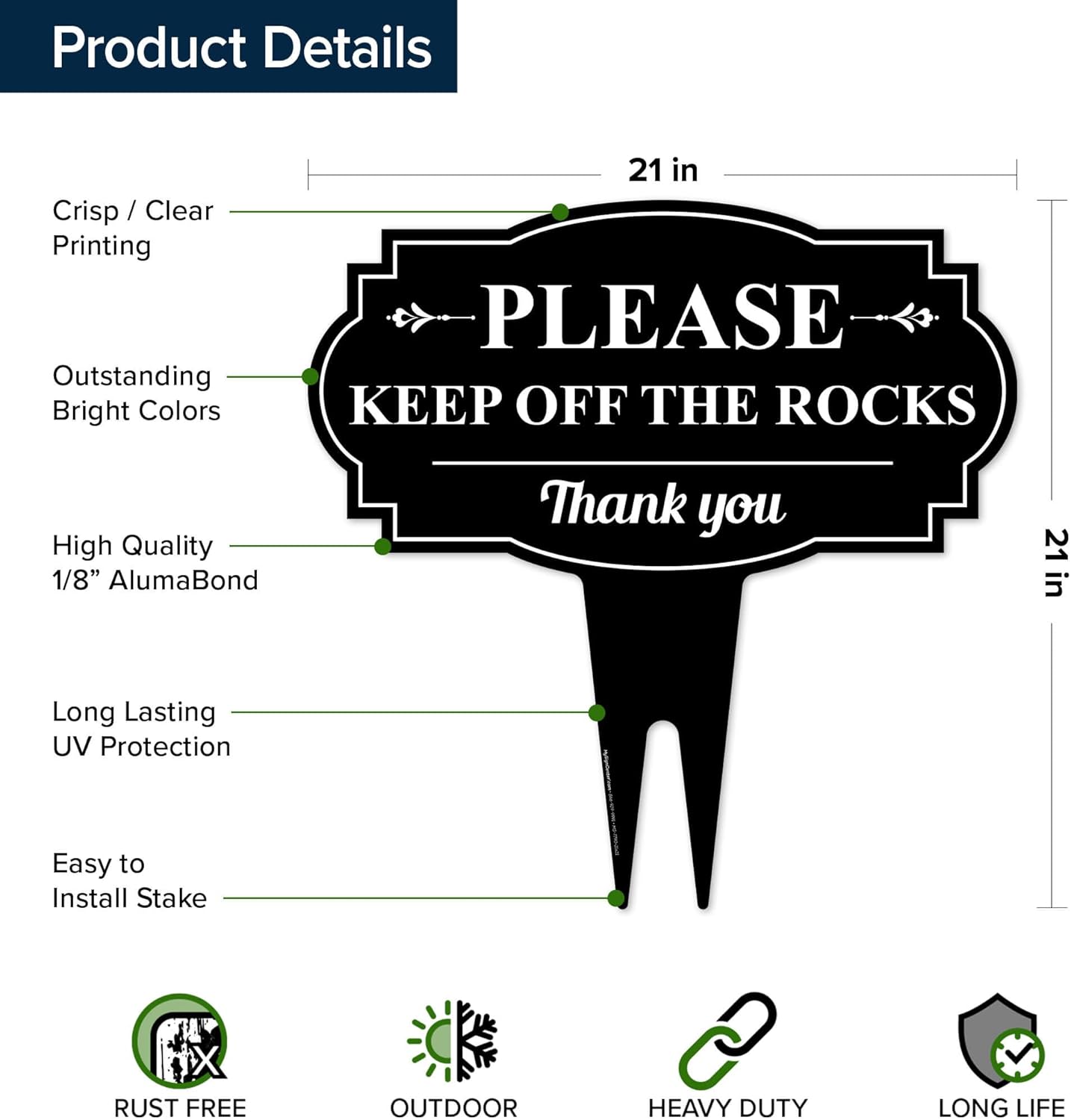 Please Keep Off The Rocks Sign, 21"x21", Heavy Duty Integrated Ground Stakes, Indoor/Outdoor Use, Rust Free Aluminum Composite, Made in USA by My Sign center