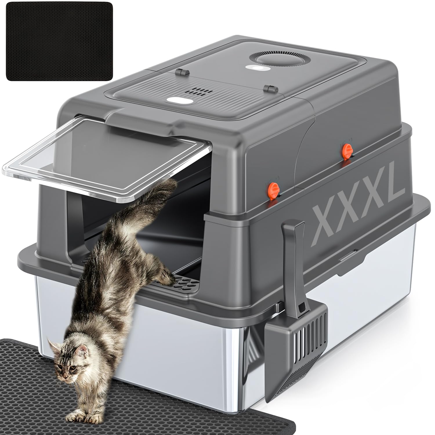 Photo 1 of XXXL Extra Large Stainless Steel Litter Box with Lid, 28" L x 20.5" W x 17" H Covered Stainless Steel Litter Box, Suitable for Large Cats and Multiple Cats, Non-Sticky, Anti-Leakage, Easy to Clean