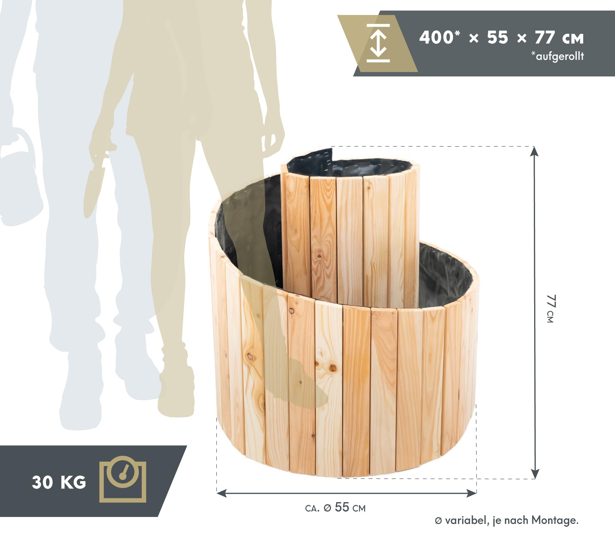 WESTMANN Kräuterschnecke aus Holz – Kräuterbeet für Garten, Terrasse und Balkon – Holz- & Frühbeet zum Bepflanzen von Kräutern oder Blumen – Blumenkasten für Hobbygärtner - 55x55x74 cm (BxTxH)