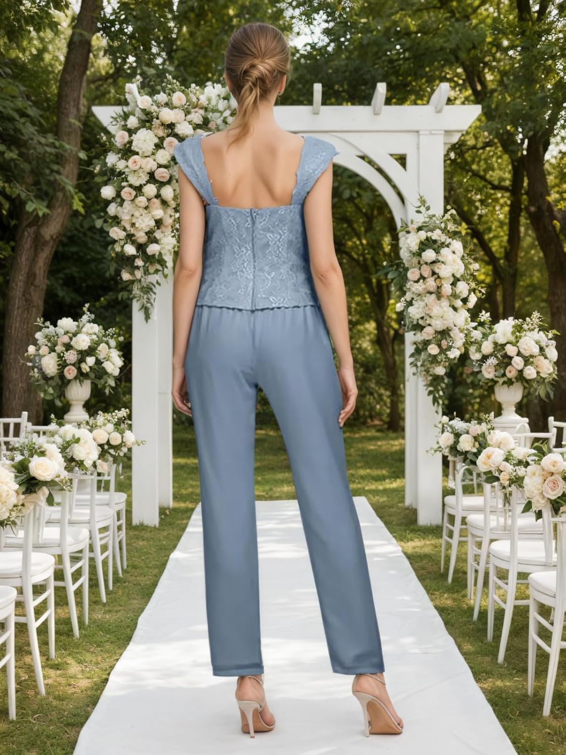 3 Pieces Mother of The Bride Pant Suits for Women Chiffon Lace Formal Evening Outfit with Jacket WT028