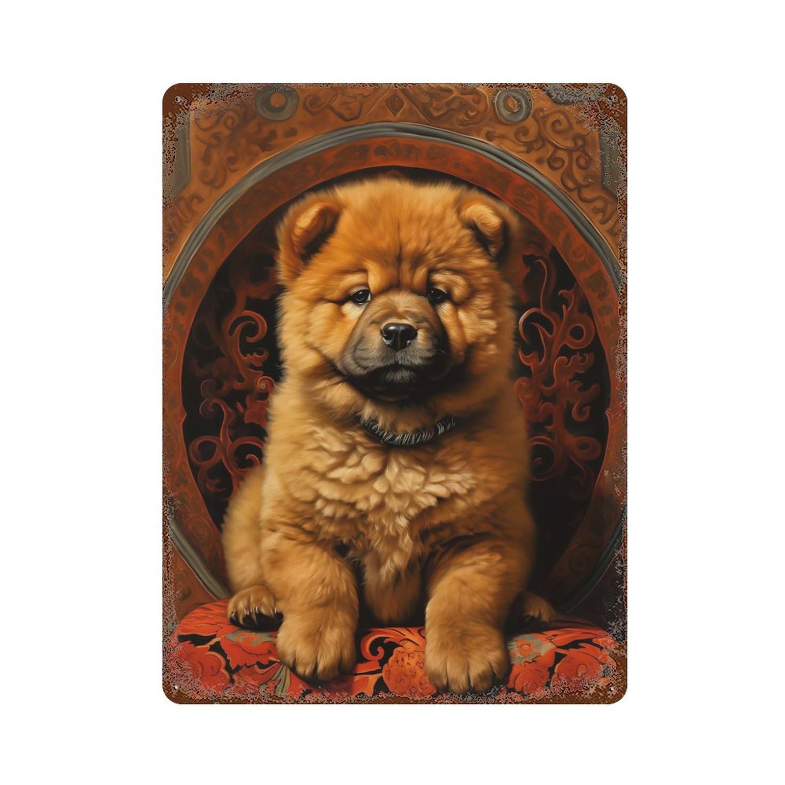 Chow Chow Puppy Portrait Vintage Metal Tin Sign 15.7"x11.8", for Garage, Bar And Workshop Decor, Novelty Wall Decor