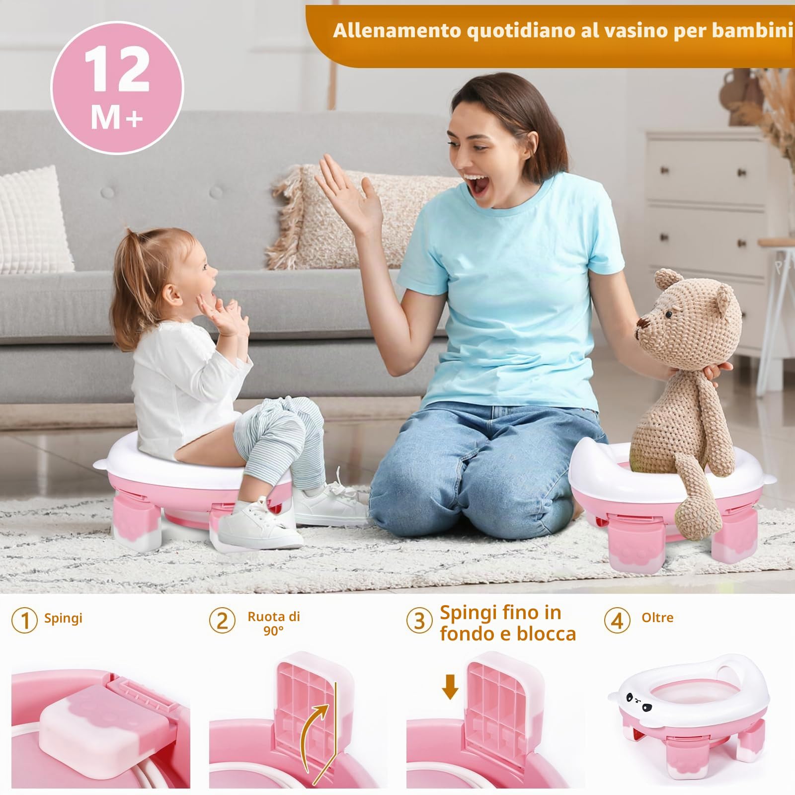 Vasino Portatile per Bambini da Viaggio, Wc Portatile Bambini, con 2 Rotolo Borsa per Vasino, 2 Adesivi di Ricompensa, Borsa di Stoccaggio, Water Portatile Bambini, Rosa