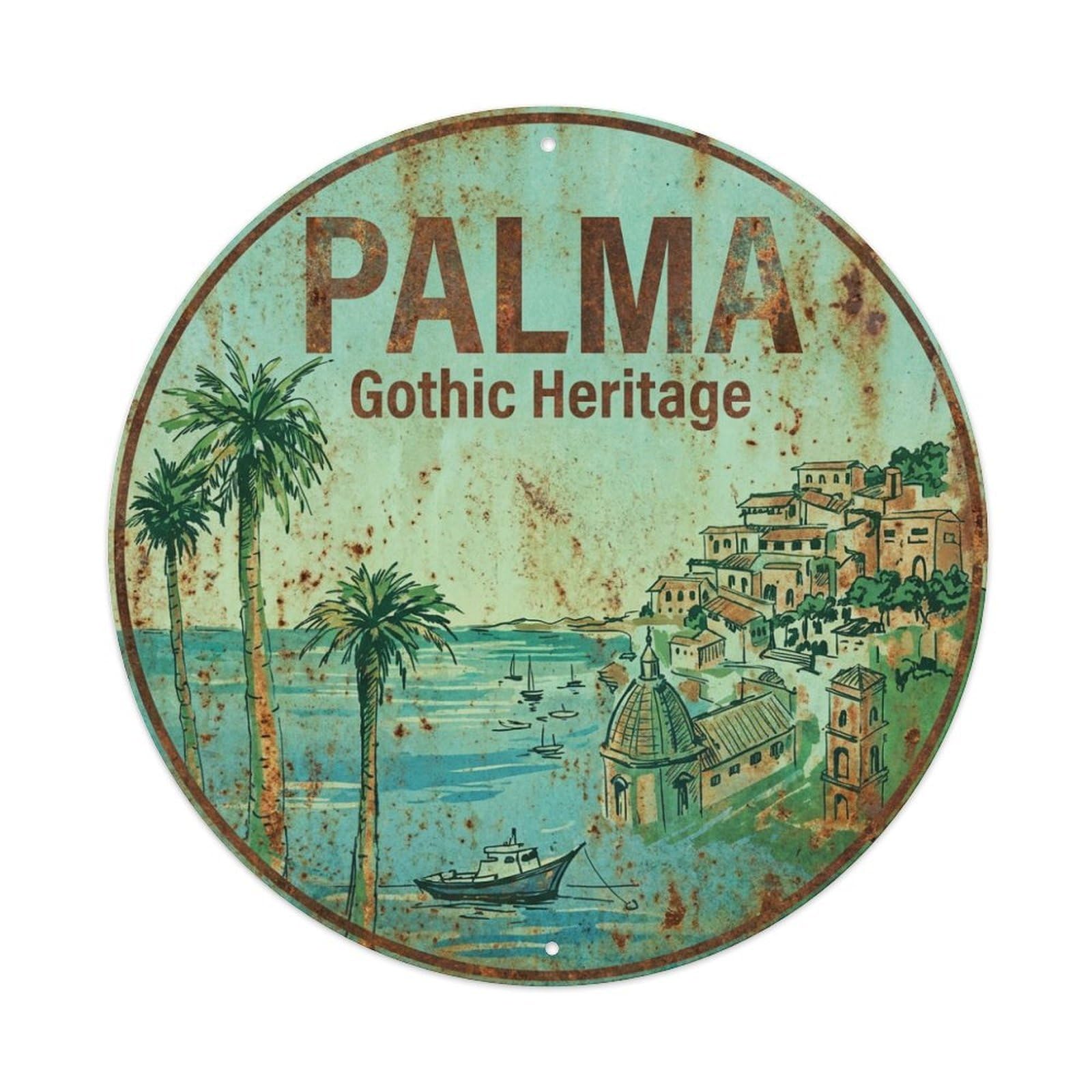 Tgrcjimh Style Metal Tin Sign Vintage Travel Palma Spain Momento