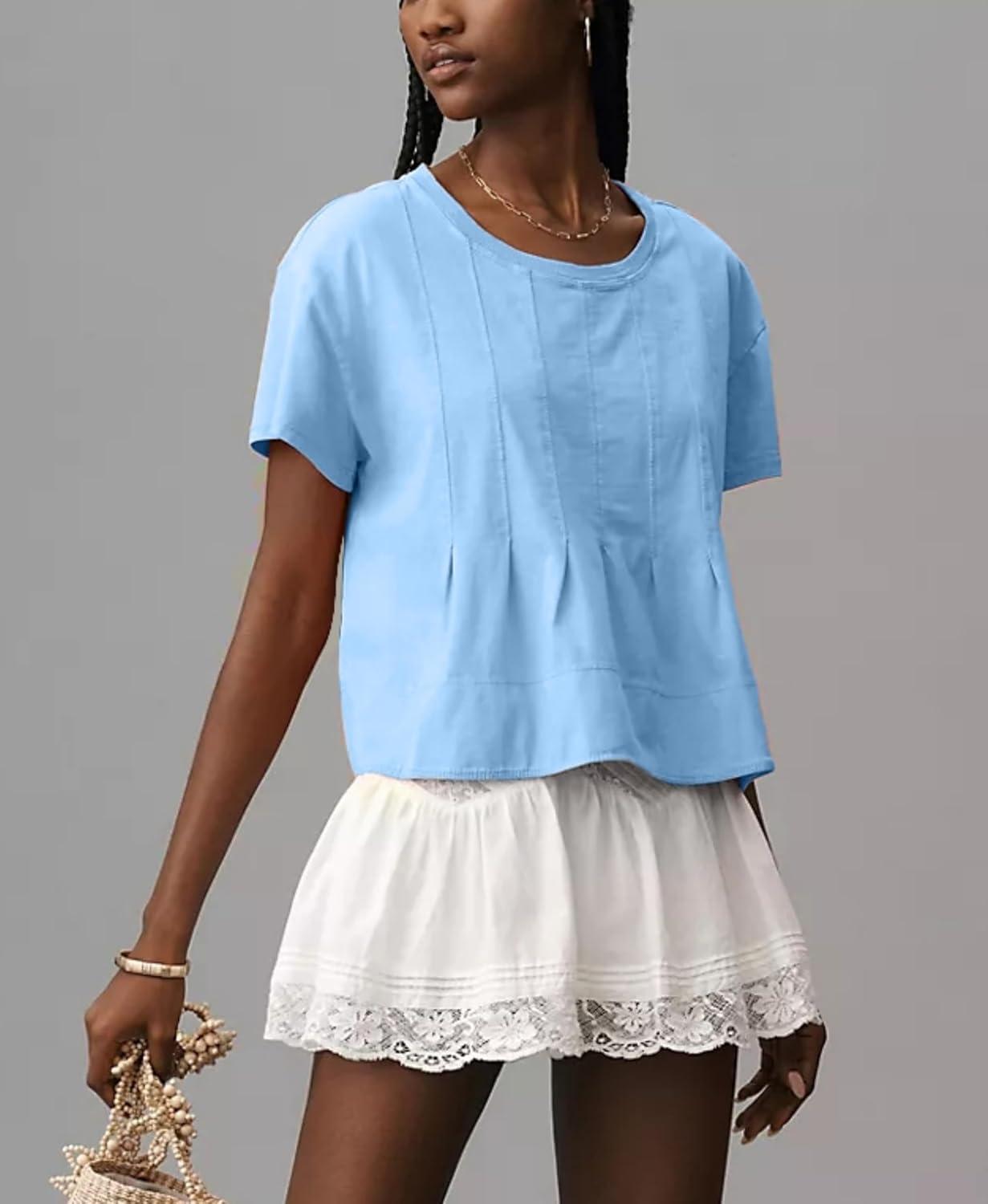 OPCAKM Womens Summer Pleated Swing Tee Casual Babydoll Peplum Tunic Shirts Tops - Image 4