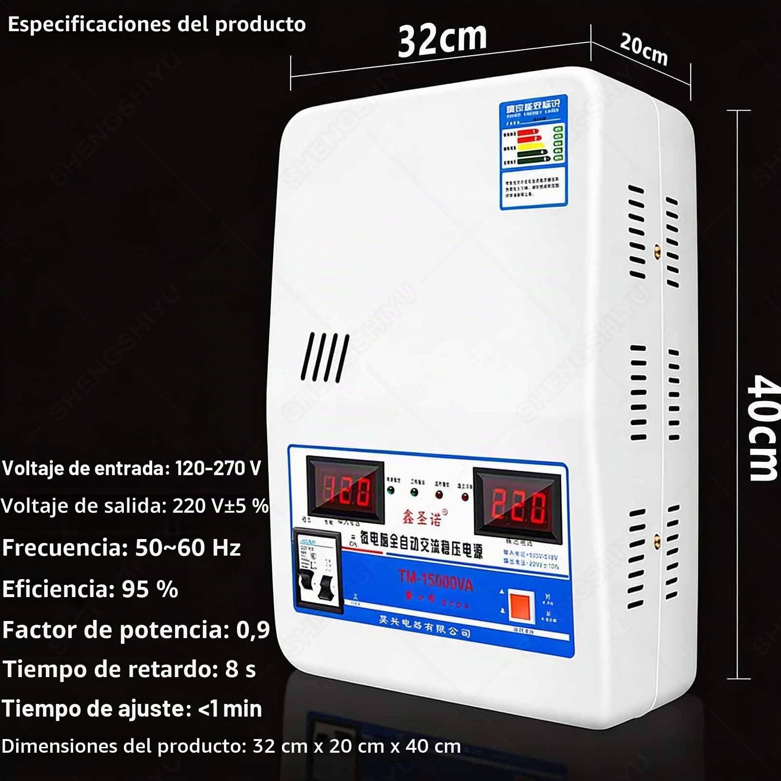 Estabilizador Voltaje Ultrabajo 220V,6800W/15000W/30000W,Estabilizador Voltaje Potencia Completamente Automático,Pantalla Voltaje Doble Pantalla Digital 15000W