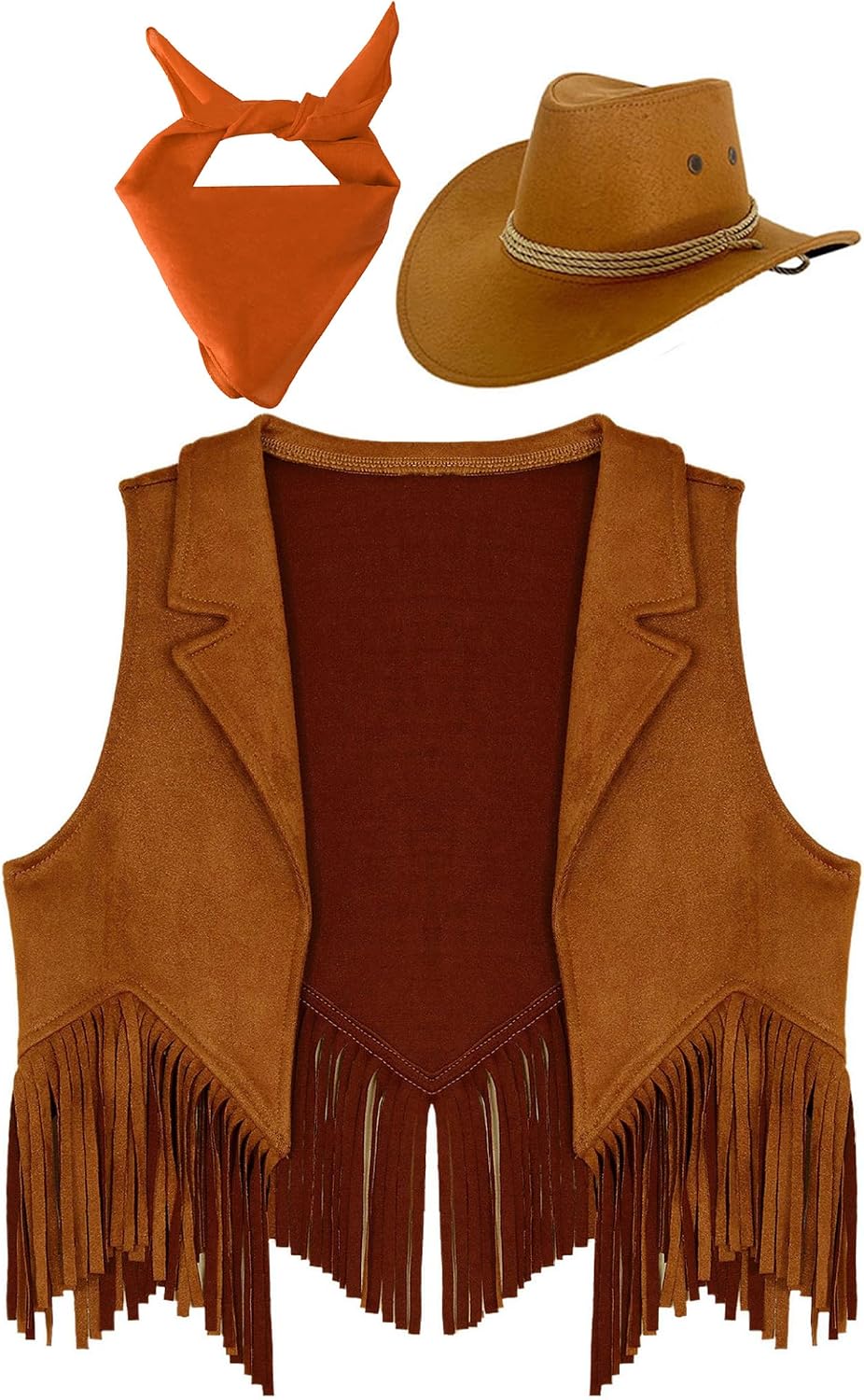 Girls Western Cowgirl Cowboy Outfit Kids Sleeveless Jacket Vest with Cowboy Hat Bandana
