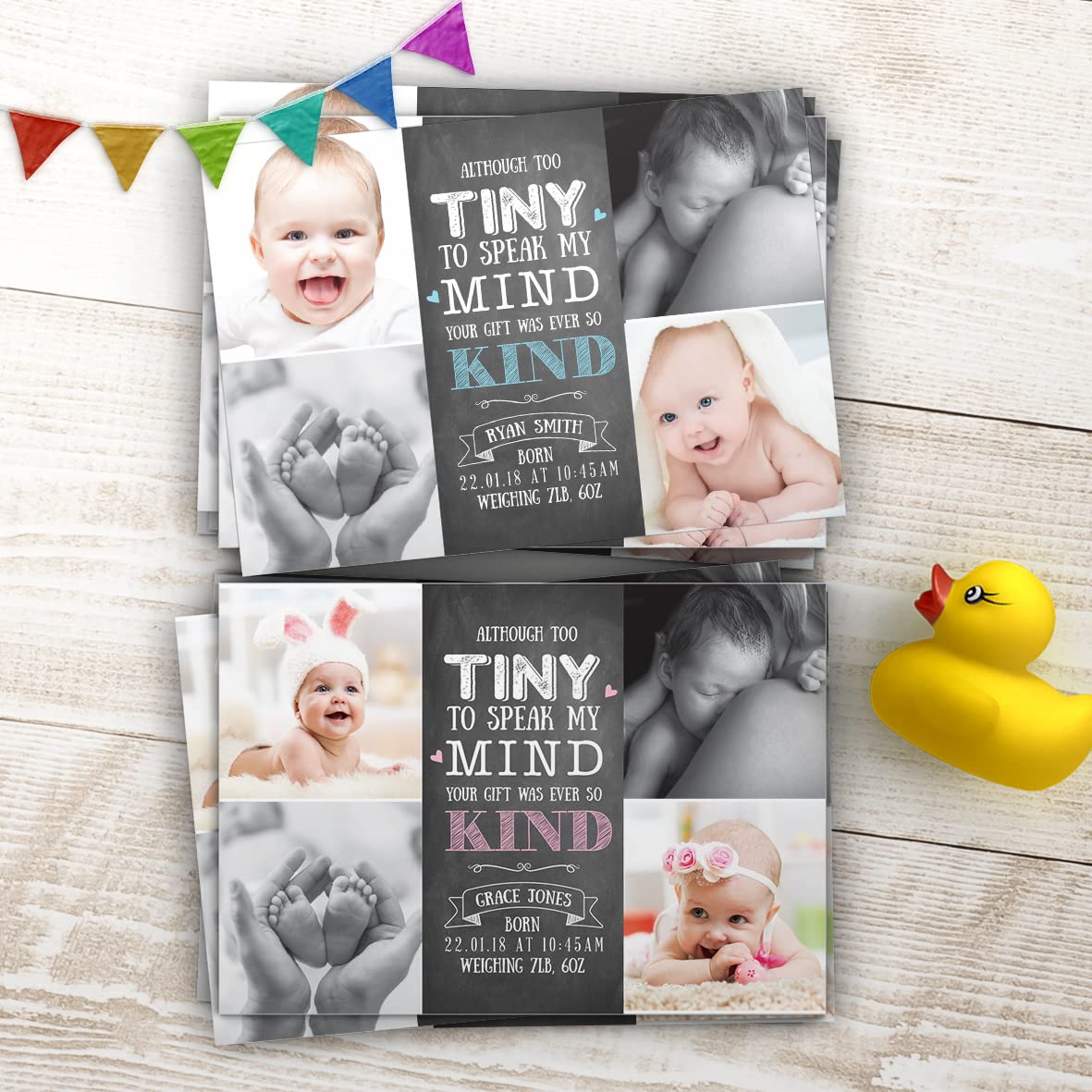 Baby Thank You Cards, Personalised, Birth Announcement, Girl or Boy Thank You Cards (Design 30)