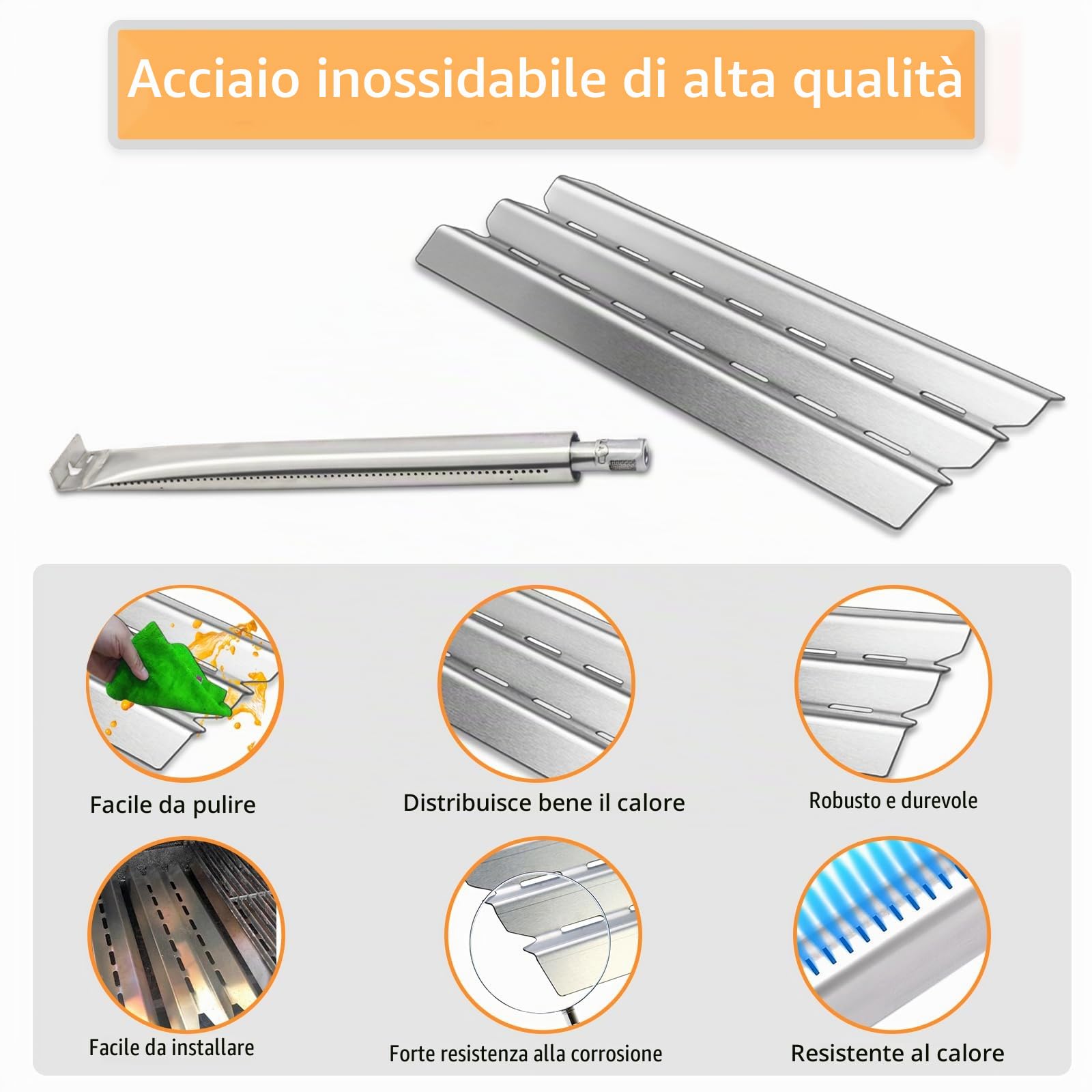 Parti di Ricambio per griglia Broil King 9221-54 9221-64 9235-27 9635-87 Baron 320 Baron 340 Baron 420 Baron 440 Baron 490 Baron 540 Baron 590 Baron 590-S, Piastre di Calore e Tubi bruciatori
