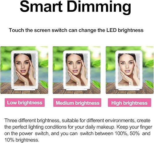 Miniatura 6 de deweisn Espejo de maquillaje LED para viajes, 32 luces LED con iluminación regulable, compacto, delgado, espejo iluminado recargable, espejo de