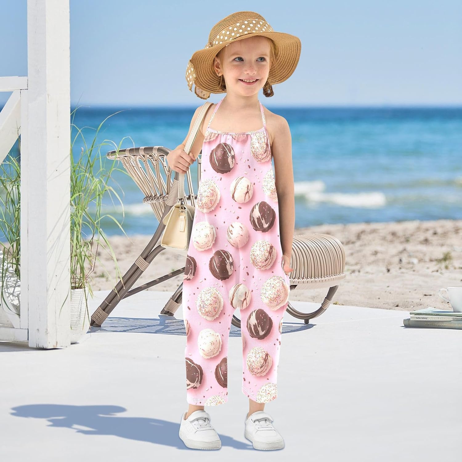 Ice Cream Ball Toddler Girl Clothes Sleeveless Romper Jumpsuit for Girls Summer One Piece Romper Pants Size 1-6T