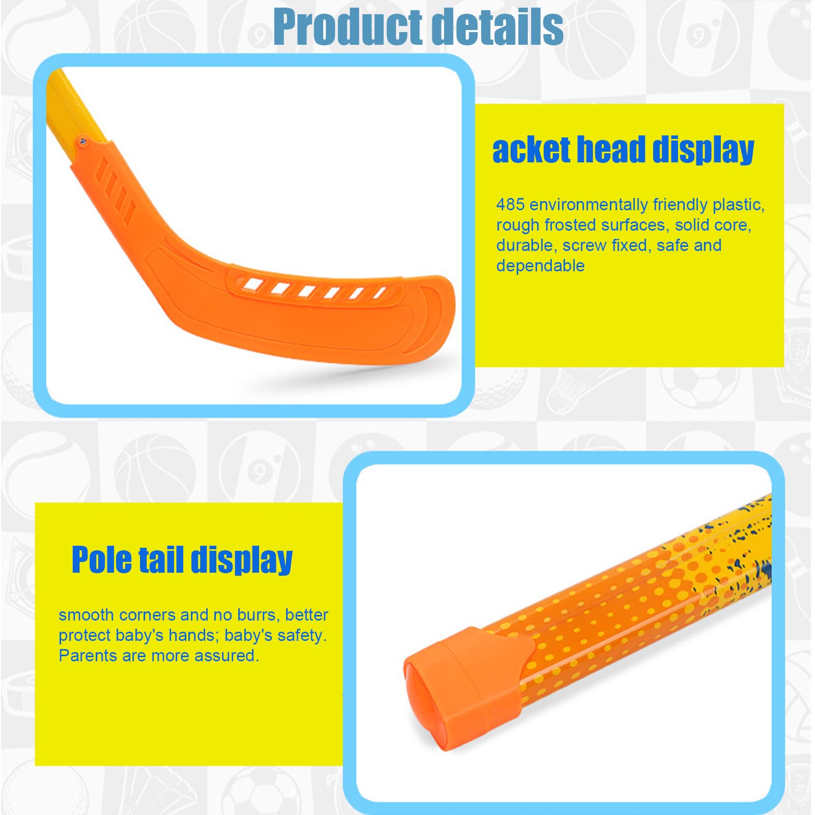 Generisch Mazza da hockey per bambini e bambini – Set di palline | Attrezzatura per hockey su ghiaccio all'aperto | Attrezzatura sportiva leggera per principianti per ragazze e giocattoli da giardino