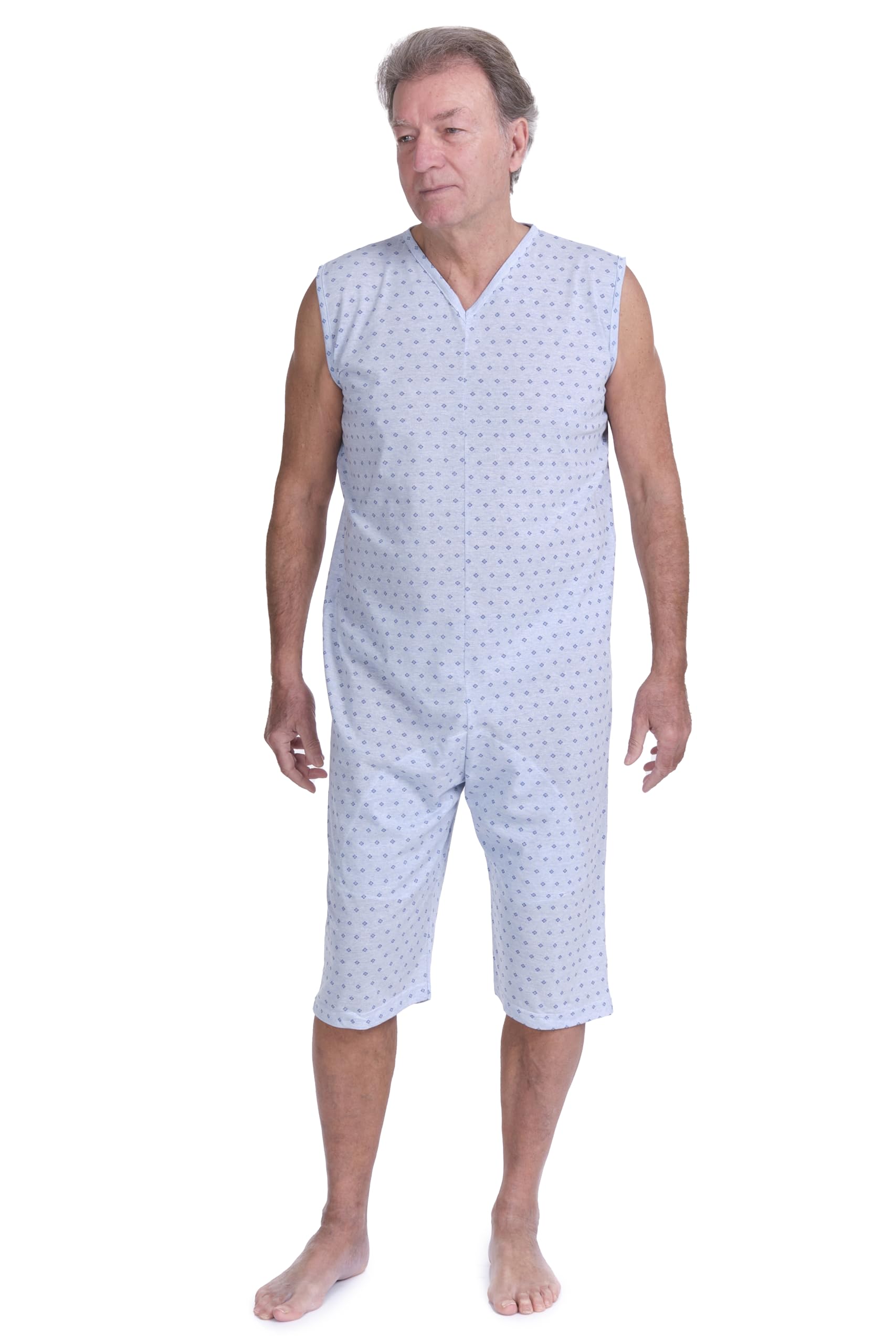 FERRUCCI COMFORT Pyjama sanitaire tuton sans manches d'été avec pantalon court – 9008/7 – Convient aux personnes âgées – Fabriqué en Italie
