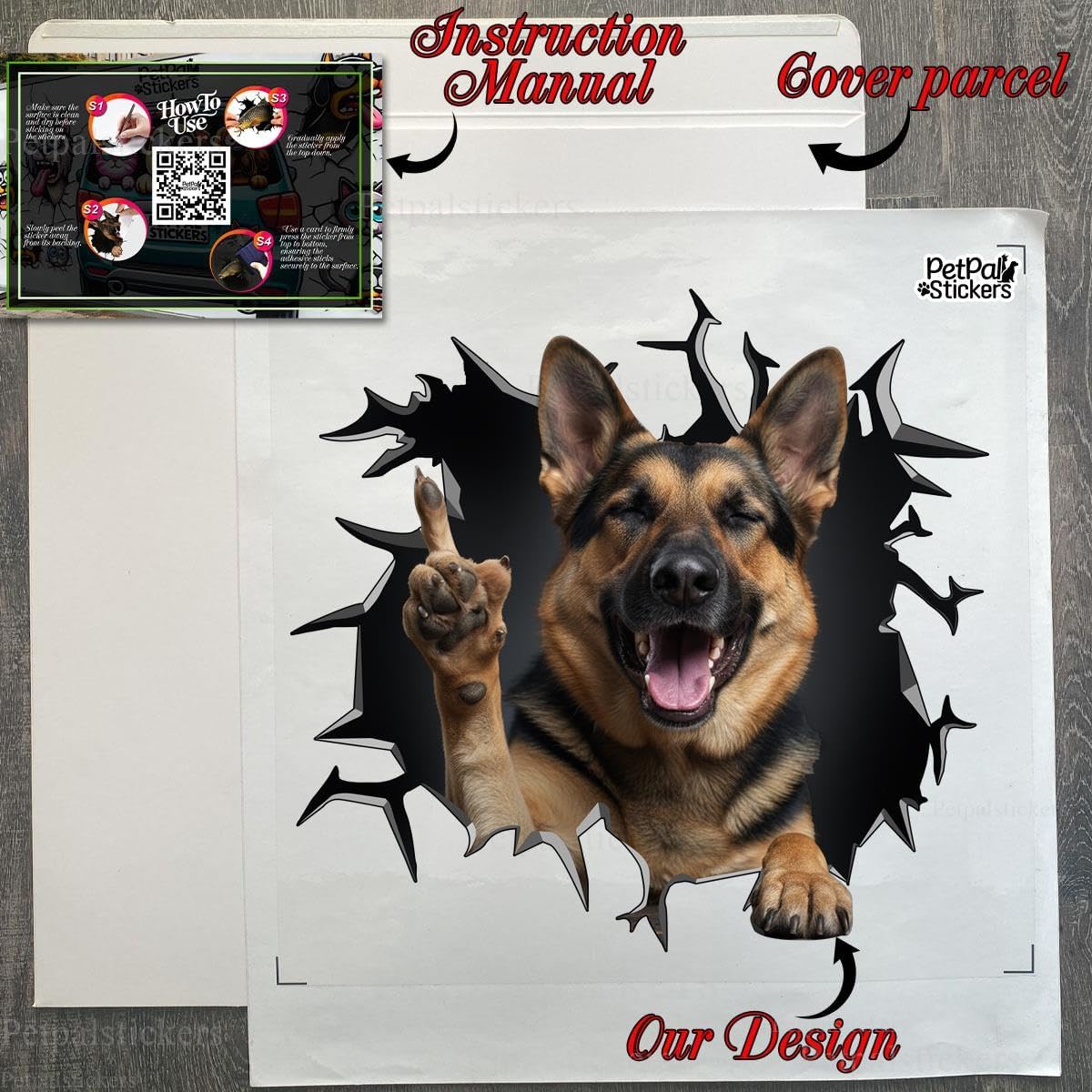 Funny Dog Car Window Decal – 90+ Breeds Peeking Through Cracked Glass – Waterproof Vinyl Sticker (German Shepherd car Decal) - Image 4