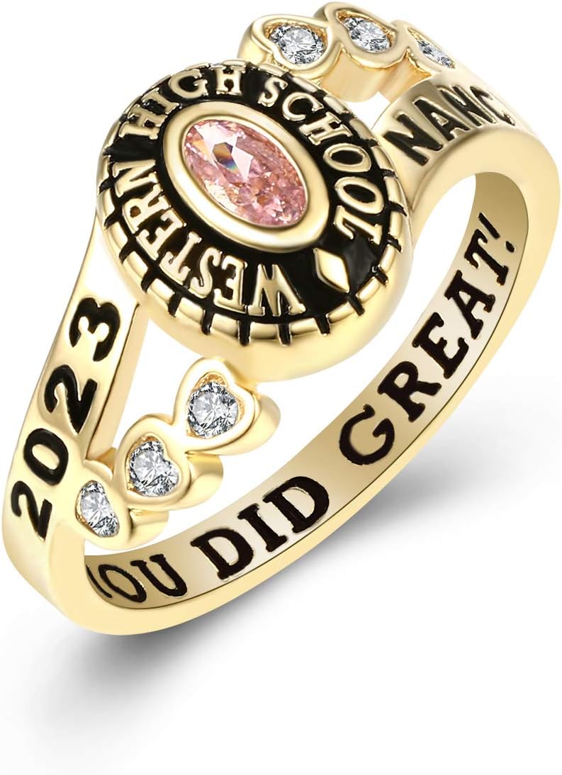 Official Mementos USA Premium American Brand Class Ring for Women – Express 5 Day Option - Sweetheart Collection – Genuine Silenium, 925 Sterling Silver or 10KT Gold – Customized High School College University Class Ring – Graduation Gifts