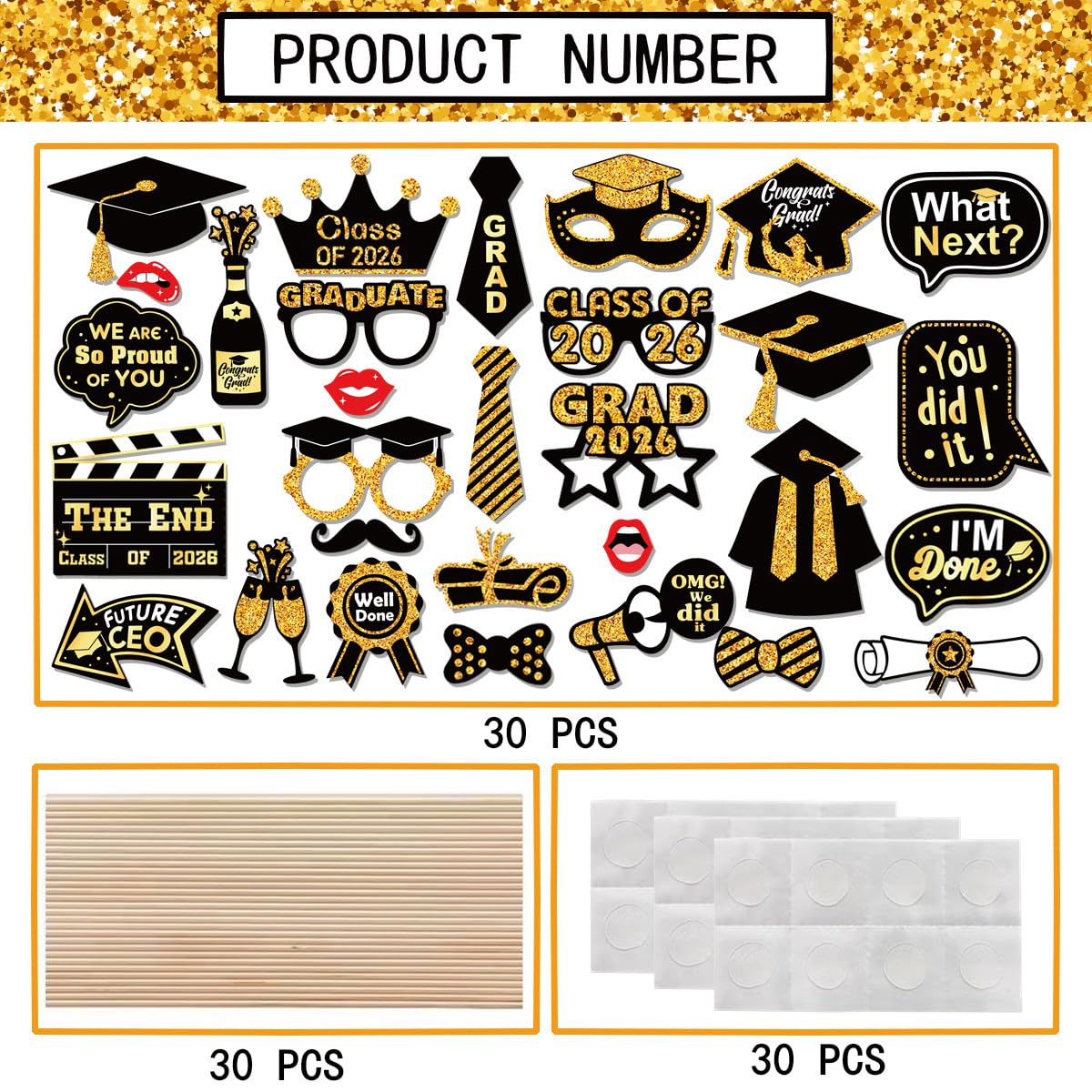 30 piezas de accesorios para cabina de fotos de graduación 2025, suministros de fiesta de graduación para la universidad, suministros de recuerdos de clase de decoración de graduación, juego de