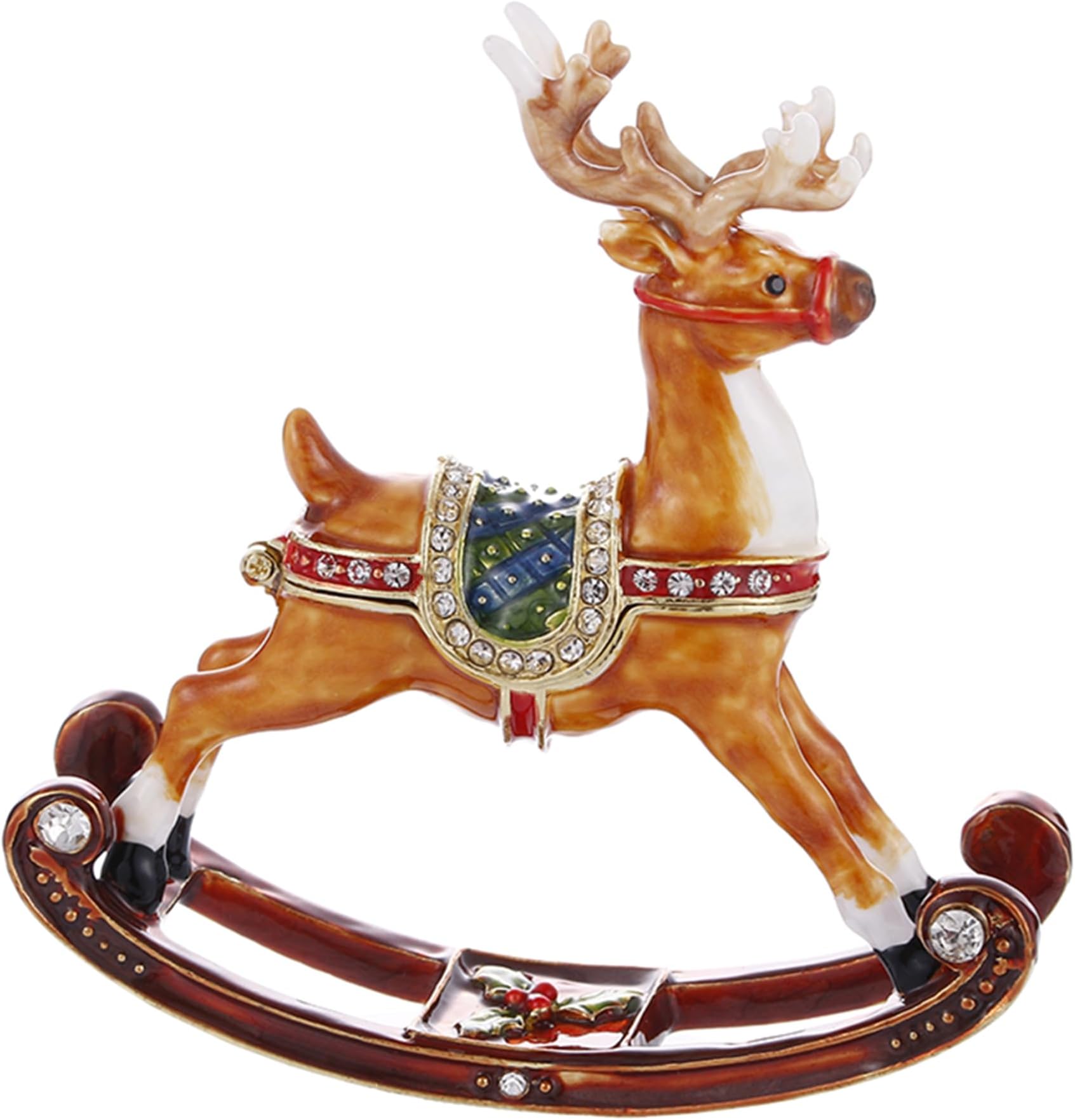 Hand Painted Enamel Reindeer Trinket Box, Hinged Jewelry Box Unique Mini Ring Necklace Jewelry Organizer, Classical Bejeweled Storage, Figurine Collectible Keepsake Home Decor (Reindeer)