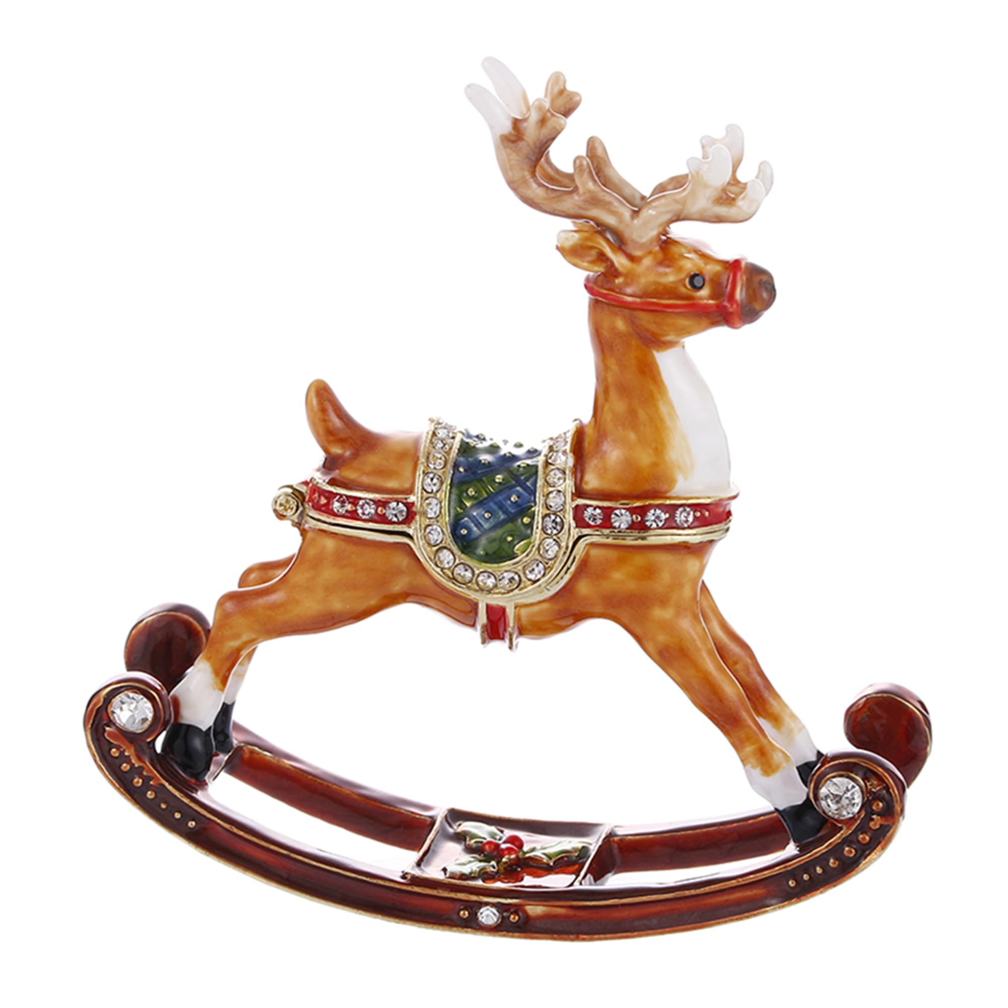 Hand Painted Enamel Reindeer Trinket Box, Hinged Jewelry Box Unique Mini Ring Necklace Jewelry Organizer, Classical Bejeweled Storage, Figurine Collectible Keepsake Home Decor (Reindeer)