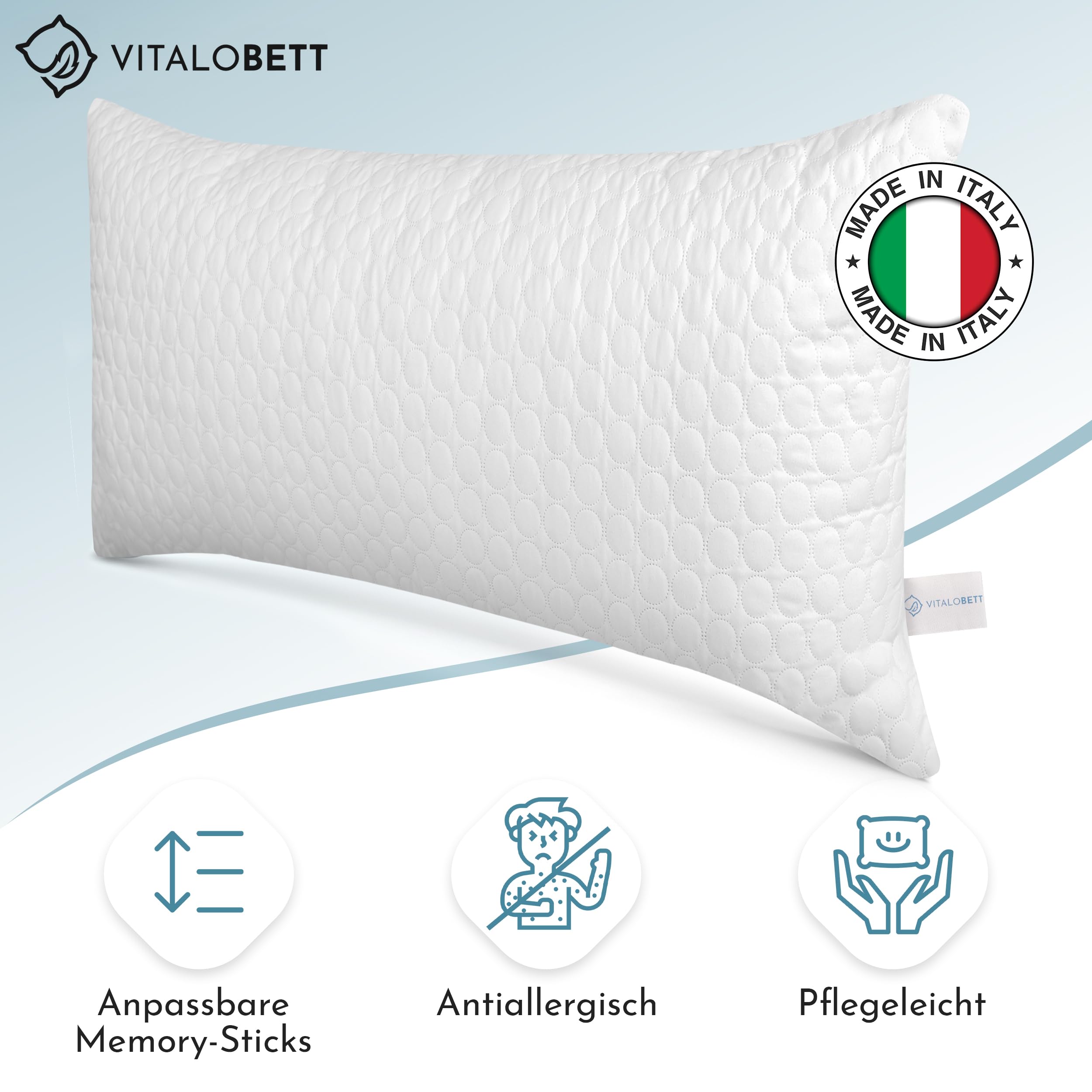 Poduszka 40 x 80 cm – regulowana wysokość poduszka z zamkiem błyskawicznym – poduszka z pianki z pamięcią kształtu – wyprodukowano we Włoszech