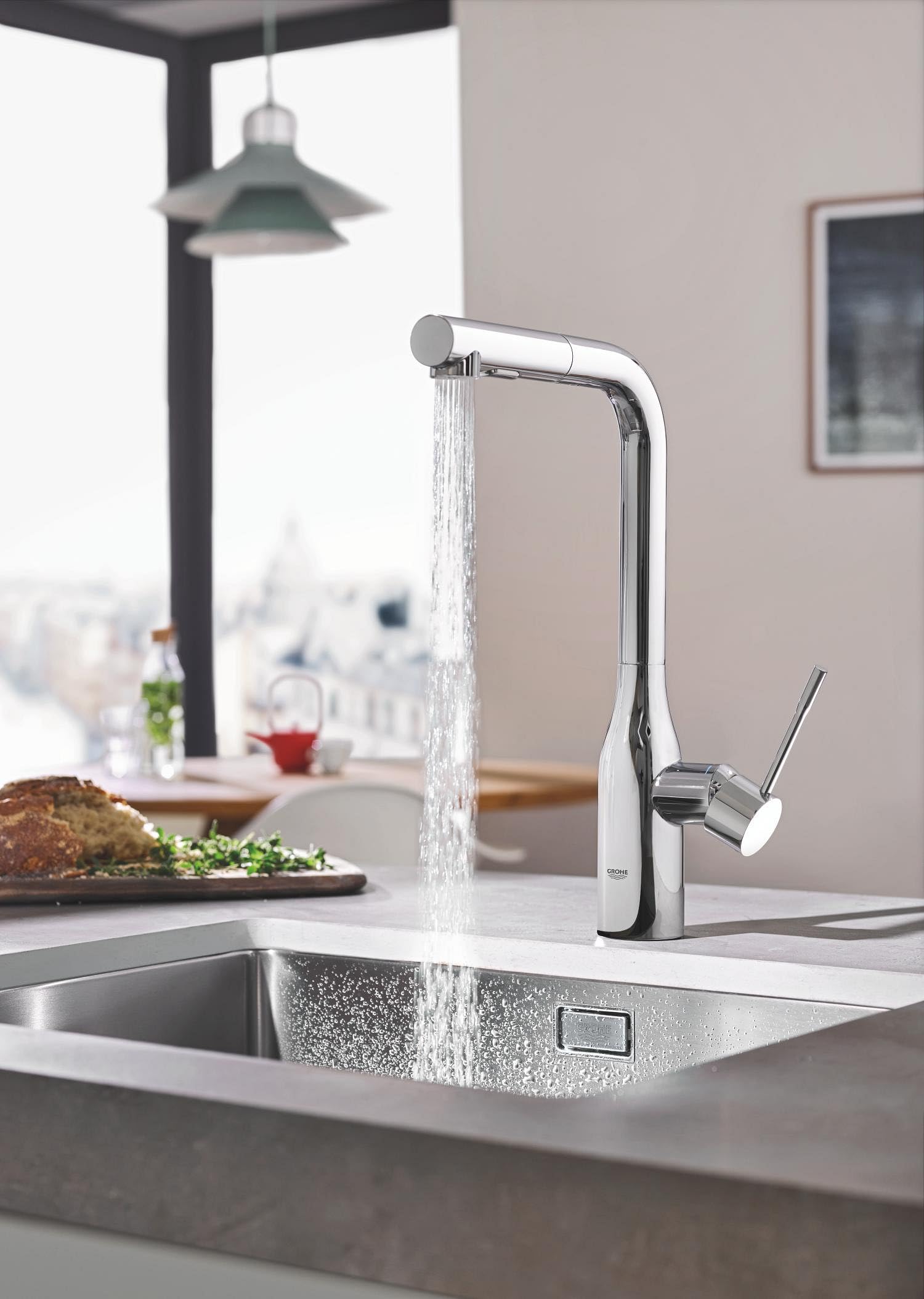 GROHE Essence Monomando de fregadero 1/2", Teleducha extraíble con 2 chorros, Cromo, 30270000
