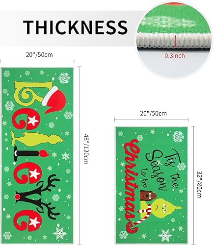 Miniatura 3 de Juego de 2 alfombras de cocina de Navidad, lavables, antideslizantes, para el suelo, 2 piezas, absorbentes, alfombras de cocina y tapetes para el