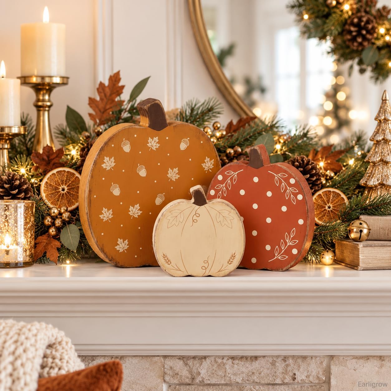 Wooden Pumpkin Fall Decor, Fall Decorations for Home