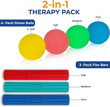 FlintRehab Hand Therapy Kit: Premium Exercise Balls (Set of 4) + Flex Bars (3 Pack) for Carpal Tunnel, Tennis/Golfer's Elbow, Arthritis Relief - Complete Set for Grip Strength & Rehabilitation