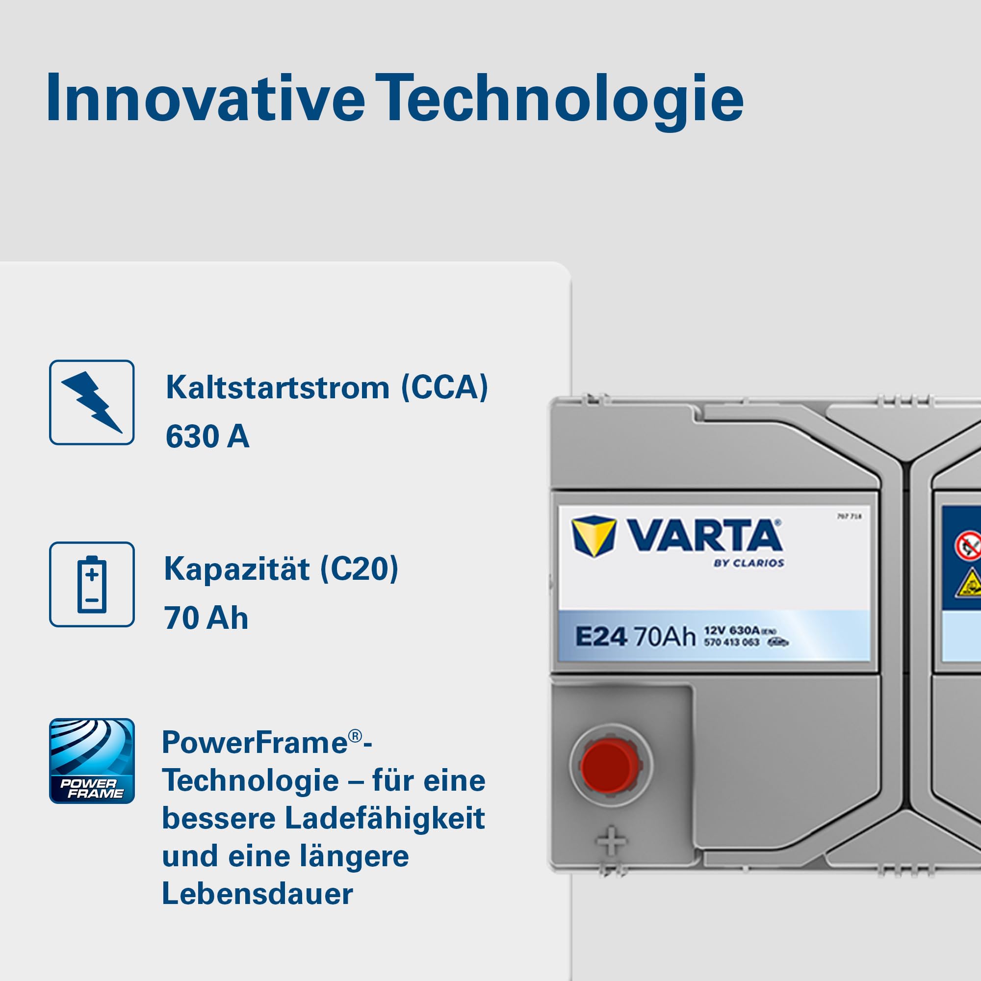 VARTA Automotive DYNAMIC SLI (E24) 12V 70Ah 630A - Nassbatterie KFZ mit Standardausstattung & ohne Start-Stopp System - Starterbatterie für einfachen Energiebedarf - Bleisäurebatterie wartungsfrei