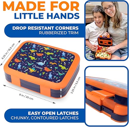 Miniatura 10 de kinsho Lonchera Bento para niños y niñas, con tapa segura, 5 secciones con tapa segura, apta para microondas, bandeja extraíble sin BPA, contenedor