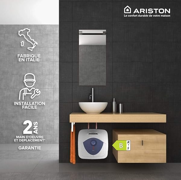 Ariston Blu Evo RS 10L – Chauffe-eau Électrique 10 litres, Compact Sous-Evier, Puissance 2000W, Idéal Cuisine ou Salle de Bain – Conçu et fabriqué pour être installé en France - 5