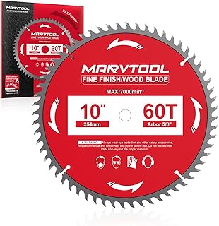 10-Inch 60-Tooth Circular Saw Blade, Max 7000 RPM, Fine Finish Wood Crosscutting, Tungsten Carbide Tooth with 5/8 Inch Arbor for Miter Saws & Table Saws