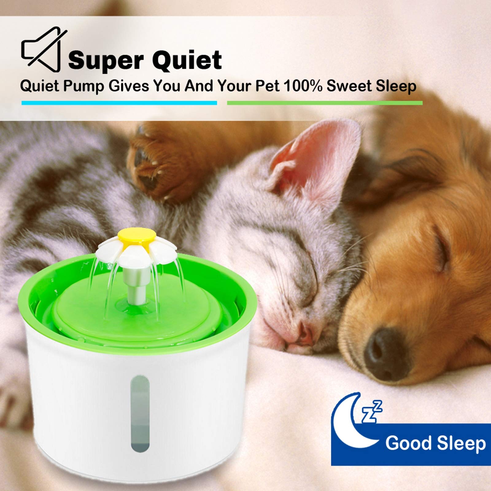 Fontana per Animali Domestici, Erogatore d'Acqua Elettrico Automatico Super Silenzioso da 1,6 Litri, Fontana per Gatti con Fiori Silenziosi con 5 Filtri di Ricambio E 1 Tappetino in Silicone
