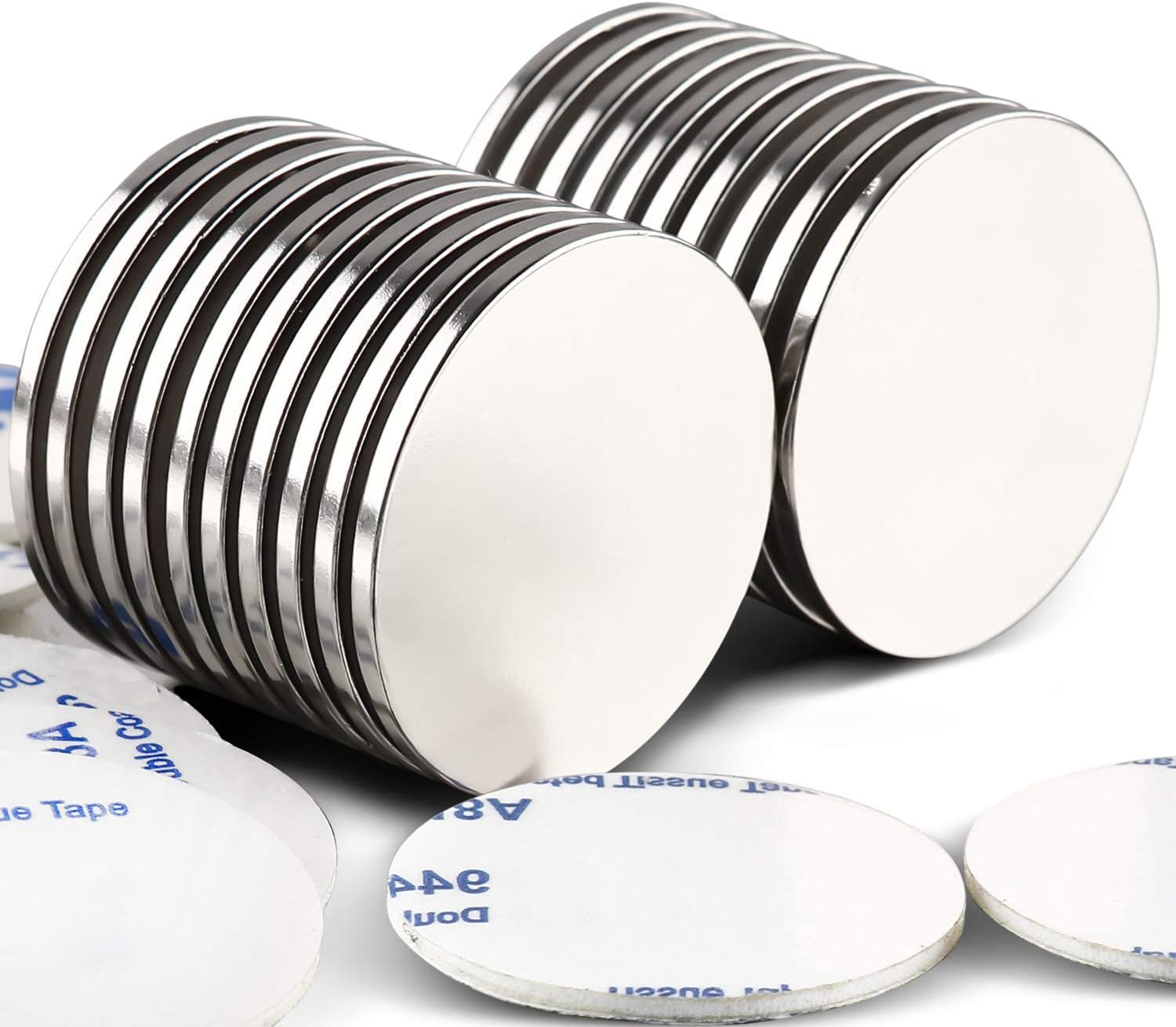Strong Neodymium Disc Magnets with Double-Sided Adhesive, Powerful, Permanent, Rare Earth Magnets. Fridge, DIY, Building, Scientific, Craft, and Office Magnets, 1.26"D x 0.08"H - Pack of 20