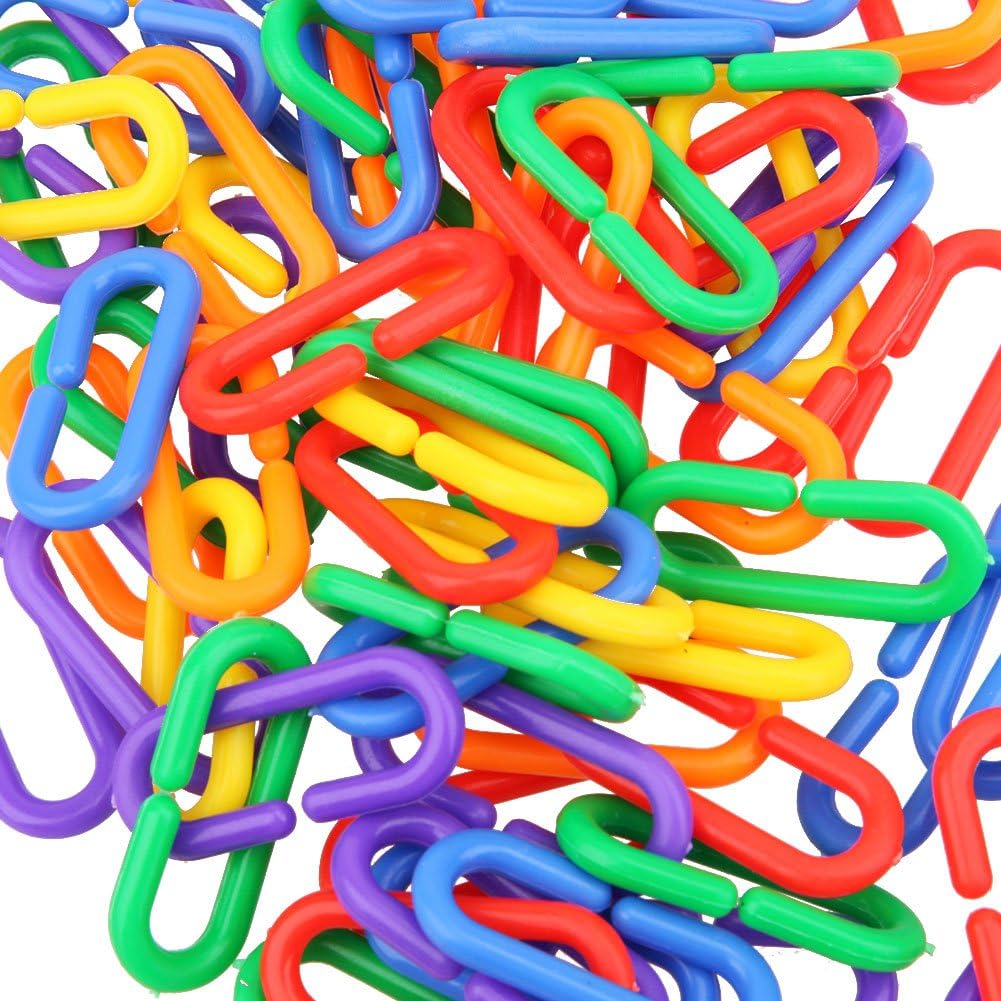 Sohpy 100 Pcs Colorful Plastic C-Clips Hooks Chain C-Links Sugar Glider Rat Parrot Bird Toy Parts