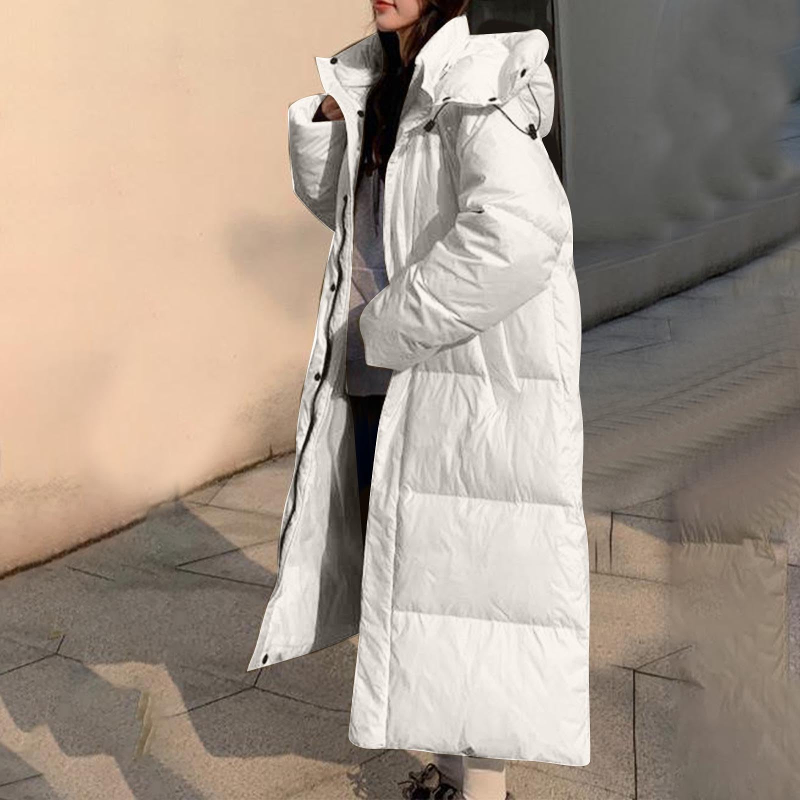 Mrat Abrigo largo acolchado para mujer, chaqueta parka acolchada de invierno, abrigo cálido de plumón para mujer, abrigo grueso para mujer, abrigo acolchado ligero, con capucha, cortavientos, abrigo