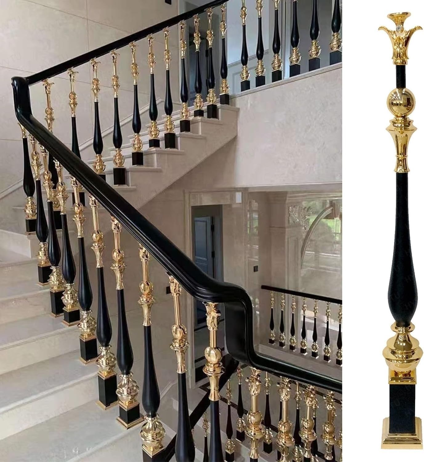 Balaustres redondos de metal para escalera de villa paquete de 2 husillos de aluminio negro dorado 95 cm