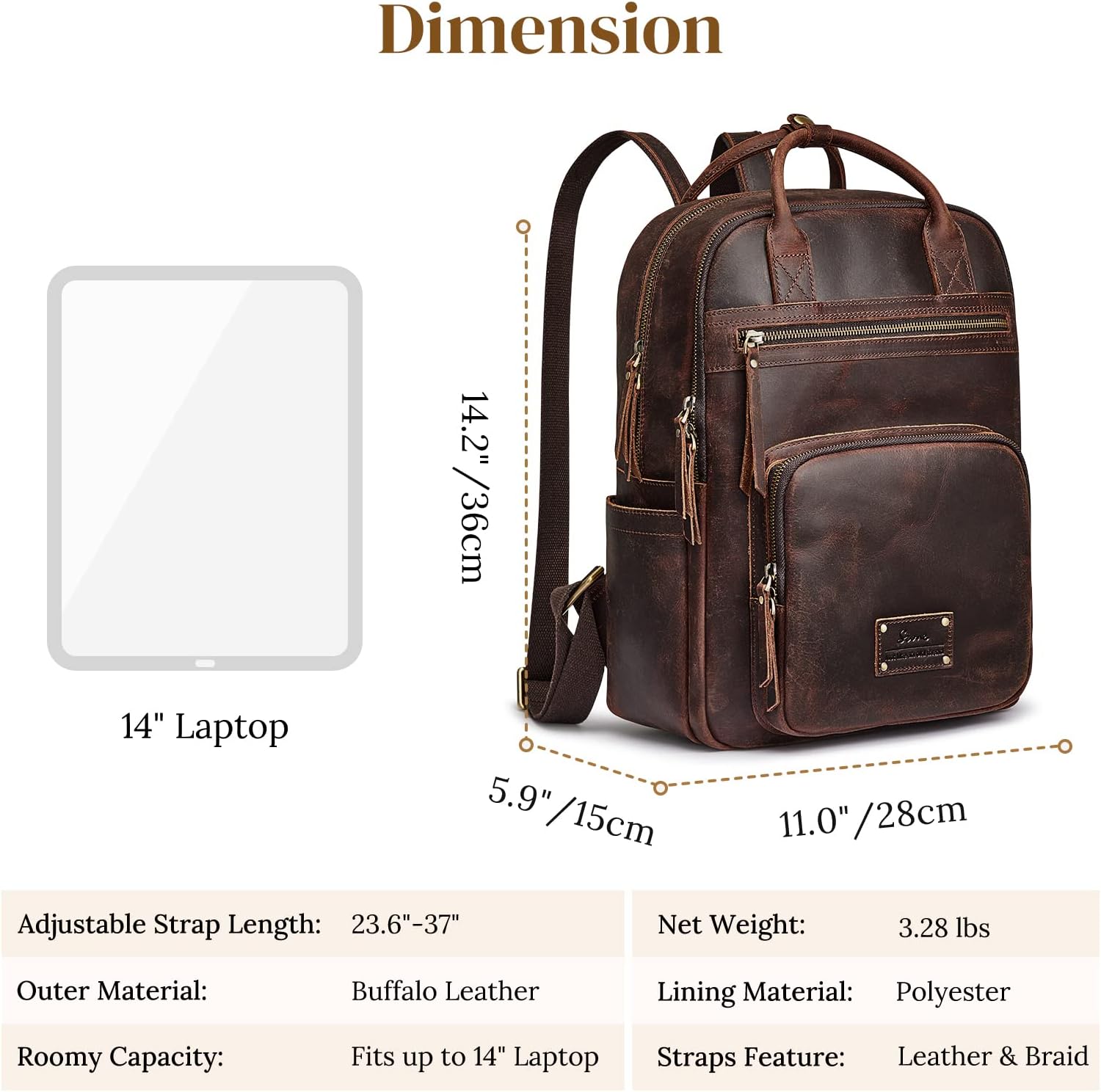 S-ZONE Vintage Genuine Leather Backpack Purse for Women Men Rucksack Travel Daypack with Luggage Sleeve - Image 4