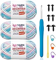 Vista 55 de Hilo de Ganchillo para Principiantes Verde Manzana Hilo de Algodón para Tejer y Tejido - Kit de Ganchillo para Principiantes - 3 * 50g