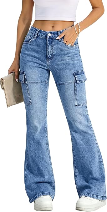 Flare Jeans for Women High Waisted Stretchy Bell Bottoms Jeans with Pocket for Slim-fit Bootcut Denim Pants