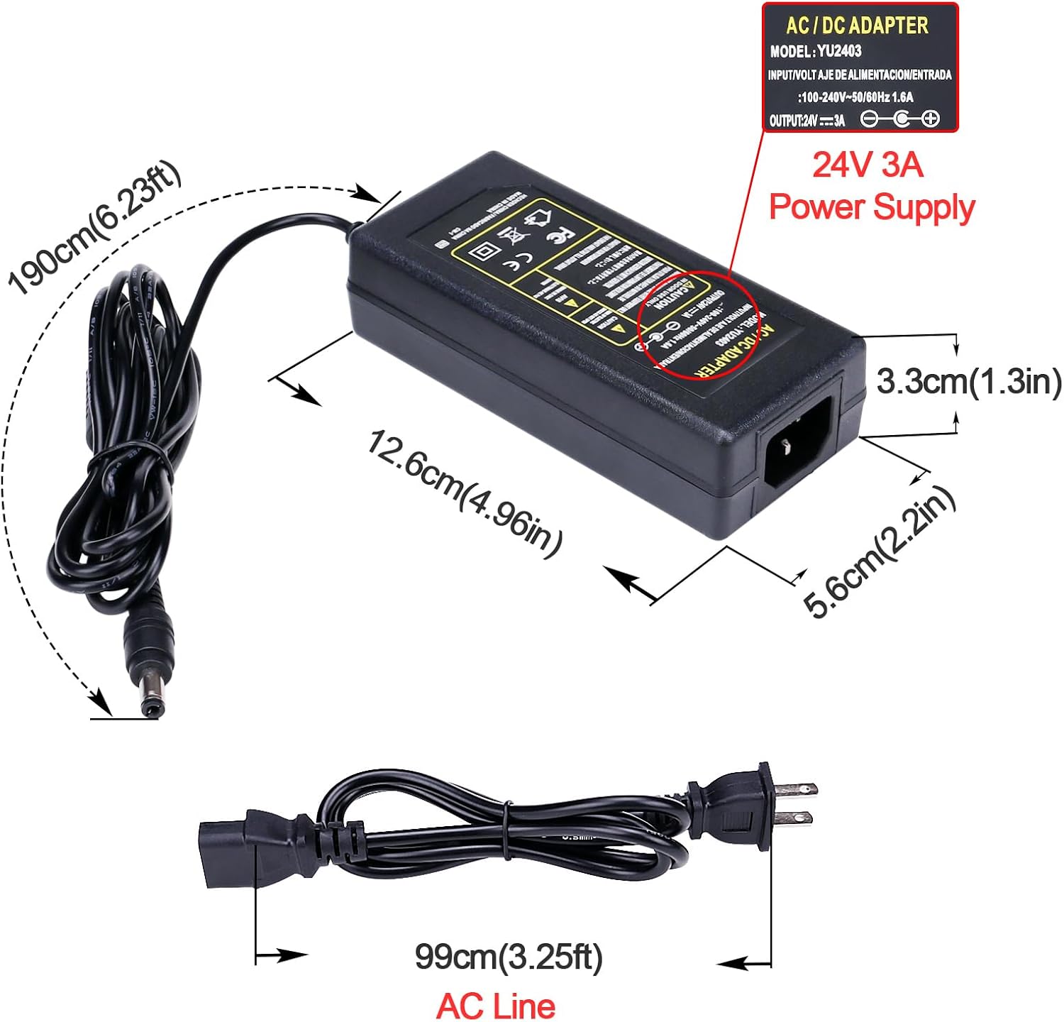 GOMING 24V 32.8ft(10M) COB LED Strip Light Dimmable Cool White 6000K with LED Dimmer 24V 3A 72W Power Supply 3120LEDs CRI 93+ 6300lm IP20 Not Waterproof LED Tape Lights for DIY Home Decor